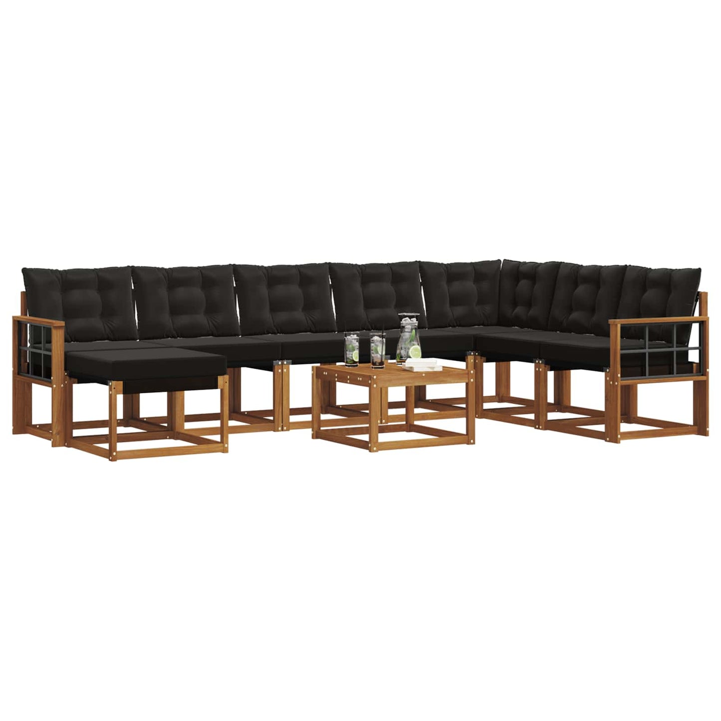 vidaXL Σειρά Καναπέ Εξωτερικού με μαξιλάρι 9 pcs Φυσικό και Μαύρο