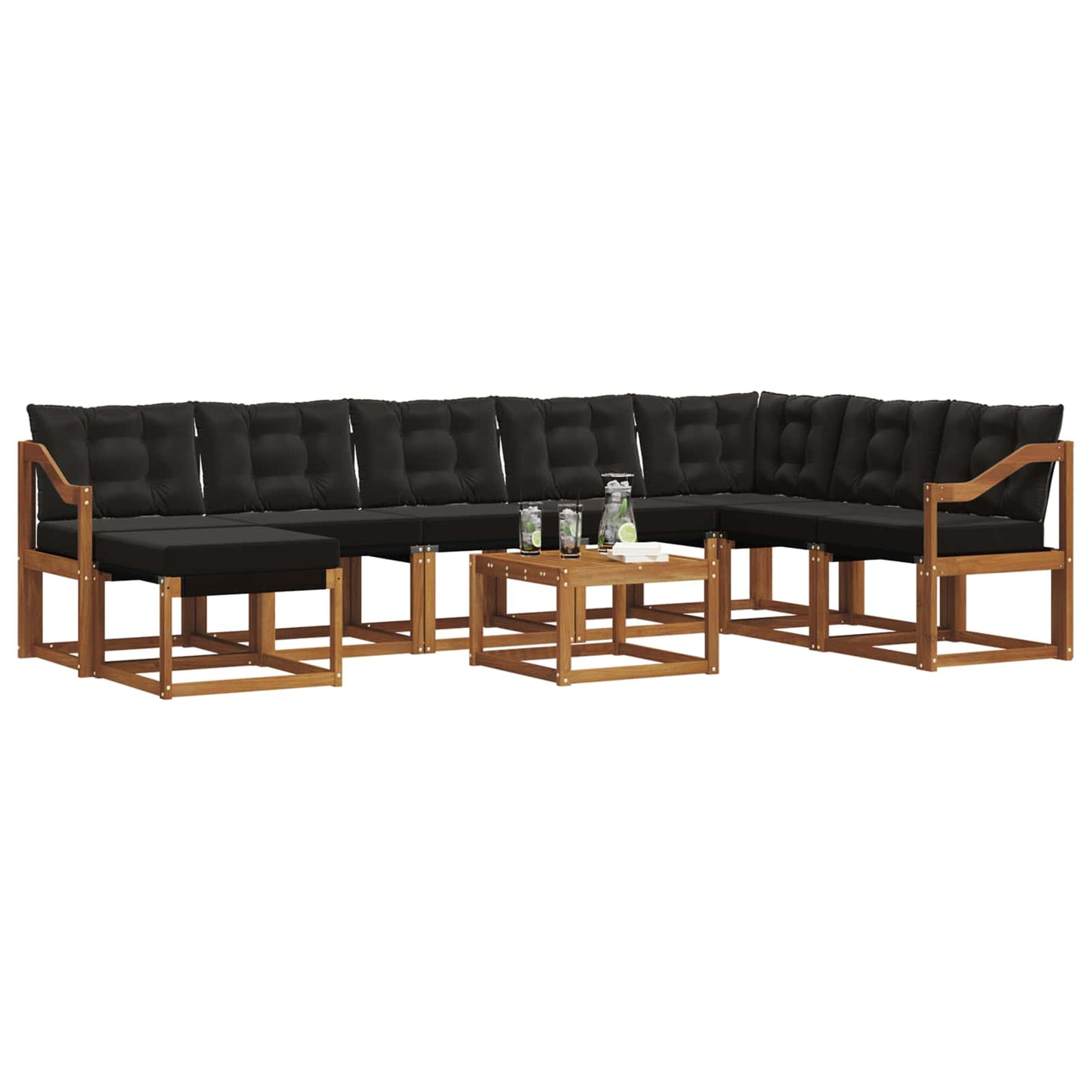 vidaXL Σειρά Καναπέ Εξωτερικού με μαξιλάρι 9 pcs Φυσικό και Μαύρο