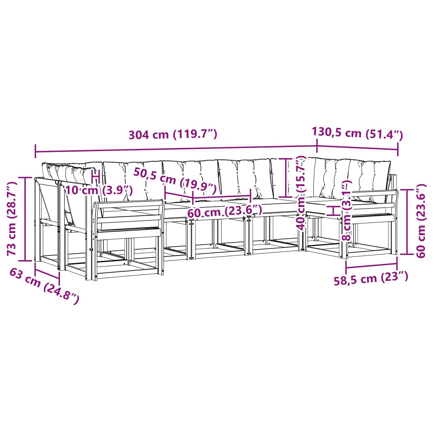 vidaXL Σειρά Καναπέ Εξωτερικού με μαξιλάρι 7 pcs Φυσικό και Μαύρο