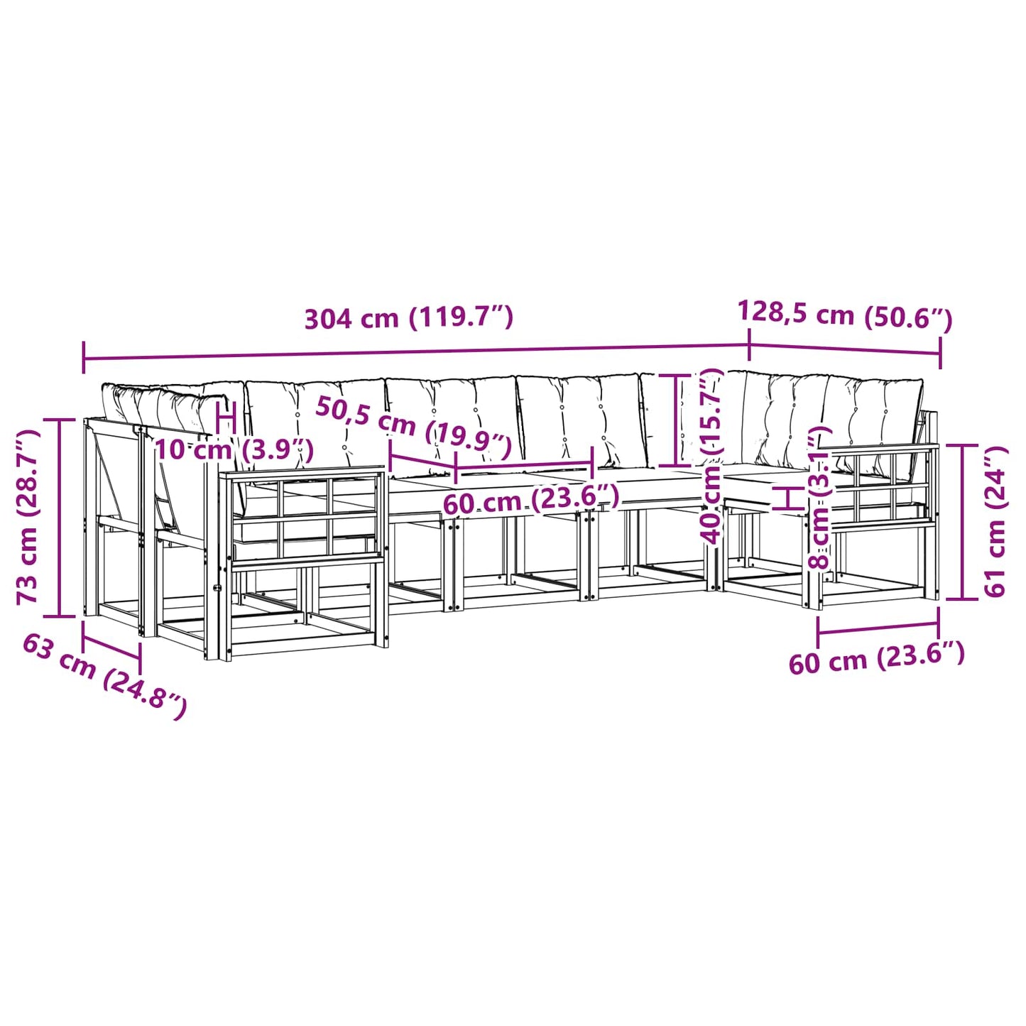 vidaXL Σειρά Καναπέ Εξωτερικού με μαξιλάρι 7 pcs Φυσικό και Μαύρο