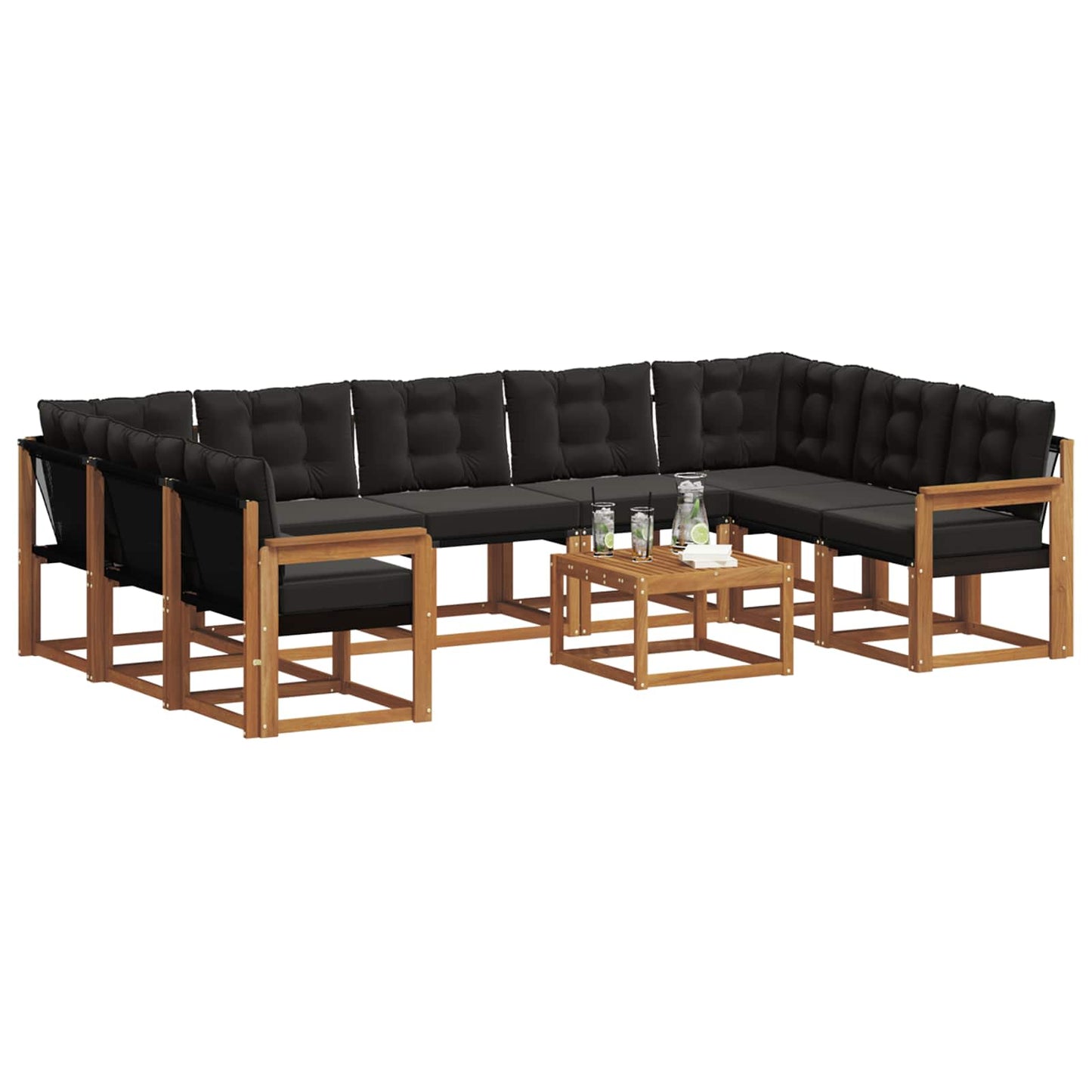 vidaXL Σειρά Καναπέ Εξωτερικού με μαξιλάρι 10 pcs Φυσικό και Μαύρο