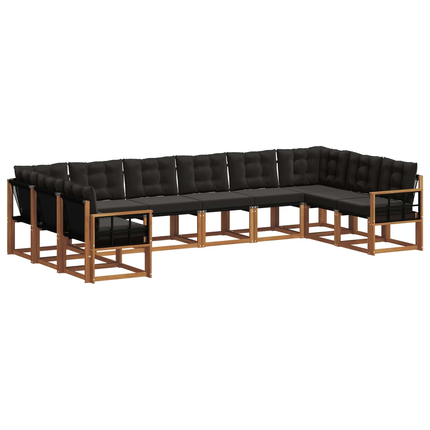 vidaXL Σειρά Καναπέ Εξωτερικού με μαξιλάρι 10 pcs Φυσικό και Μαύρο