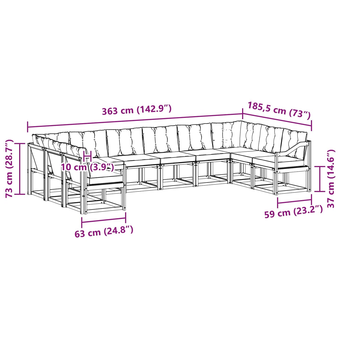 vidaXL Σειρά Καναπέ Εξωτερικού με μαξιλάρι 10 pcs Φυσικό και Μπεζ