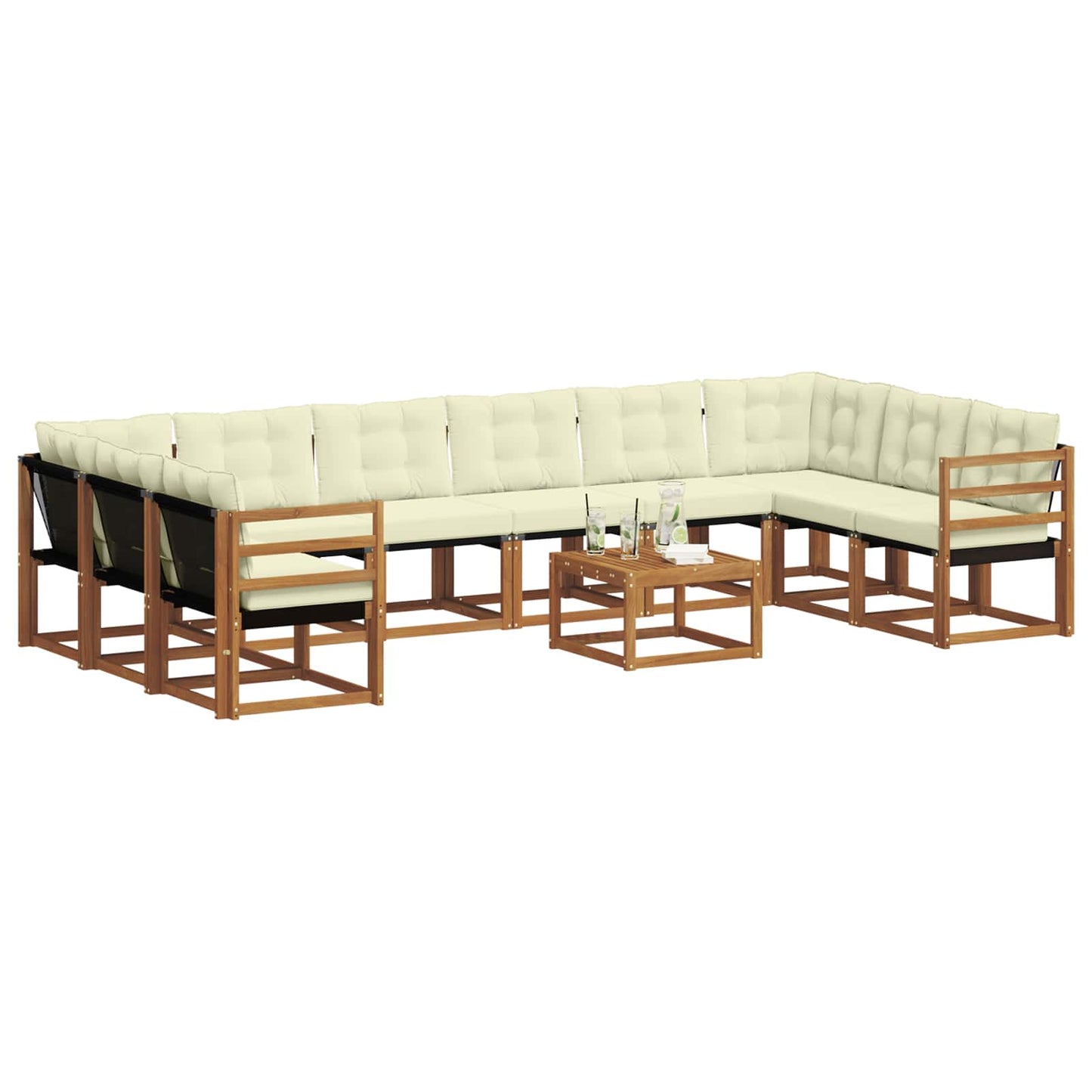 vidaXL Σειρά Καναπέ Εξωτερικού με μαξιλάρι 11 pcs Φυσικό και Κρέμα