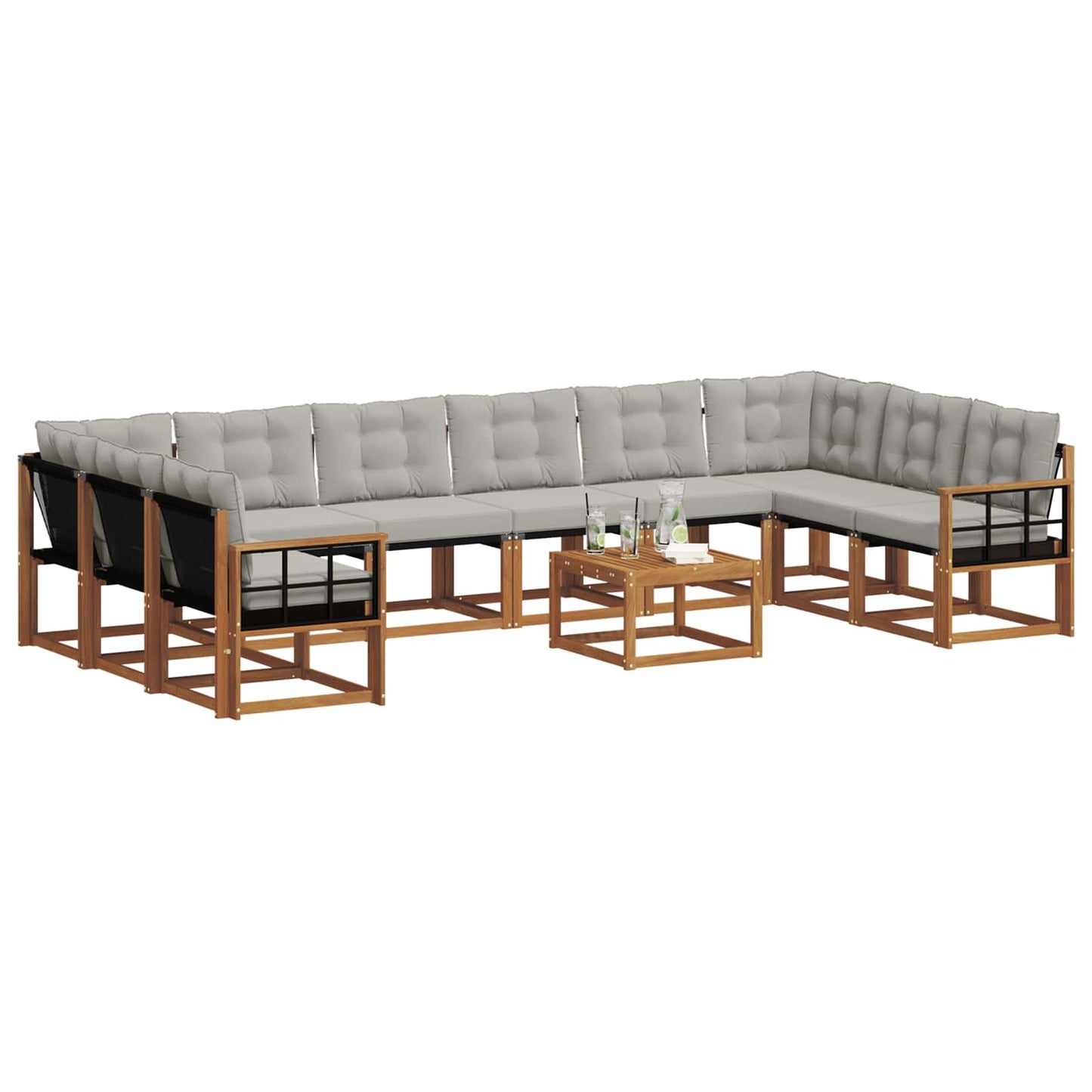 vidaXL Σειρά Καναπέ Εξωτερικού 11 τμχ. Φυσικό και Ανοιχτό Γκρι