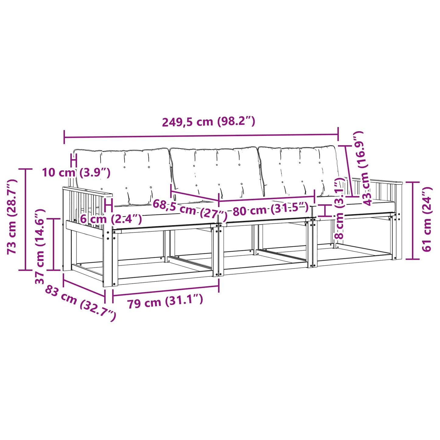 vidaXL Σειρά Καναπέ Εξωτερικού με μαξιλάρι 3 pcs Φυσικό και Μπεζ
