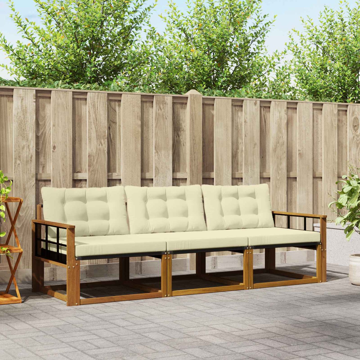 vidaXL Σειρά Καναπέ Εξωτερικού με μαξιλάρι 3 pcs Φυσικό και Κρέμα