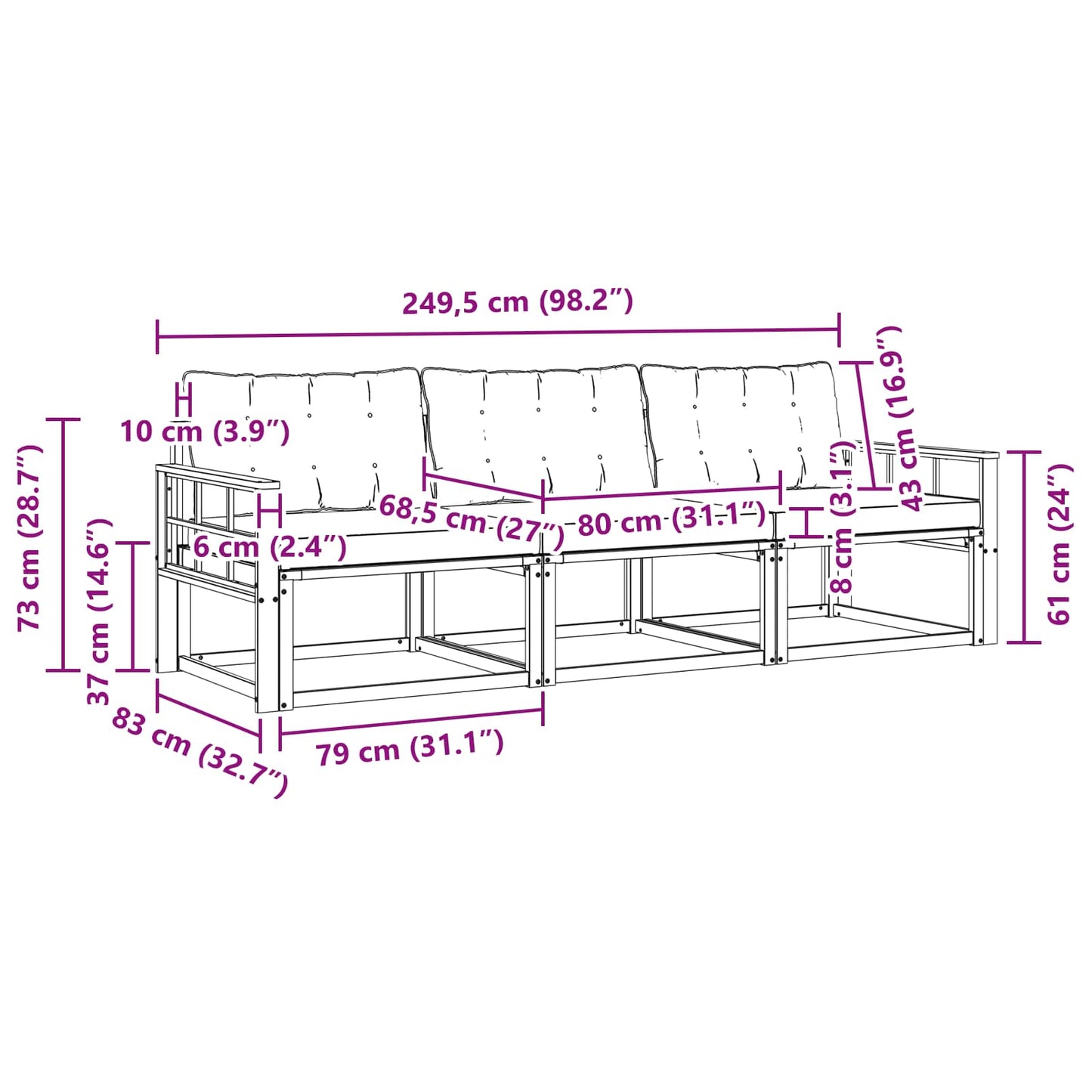 vidaXL Σειρά Καναπέ Εξωτερικού 3 pcs Φυσικό και Ανοιχτό Γκρι