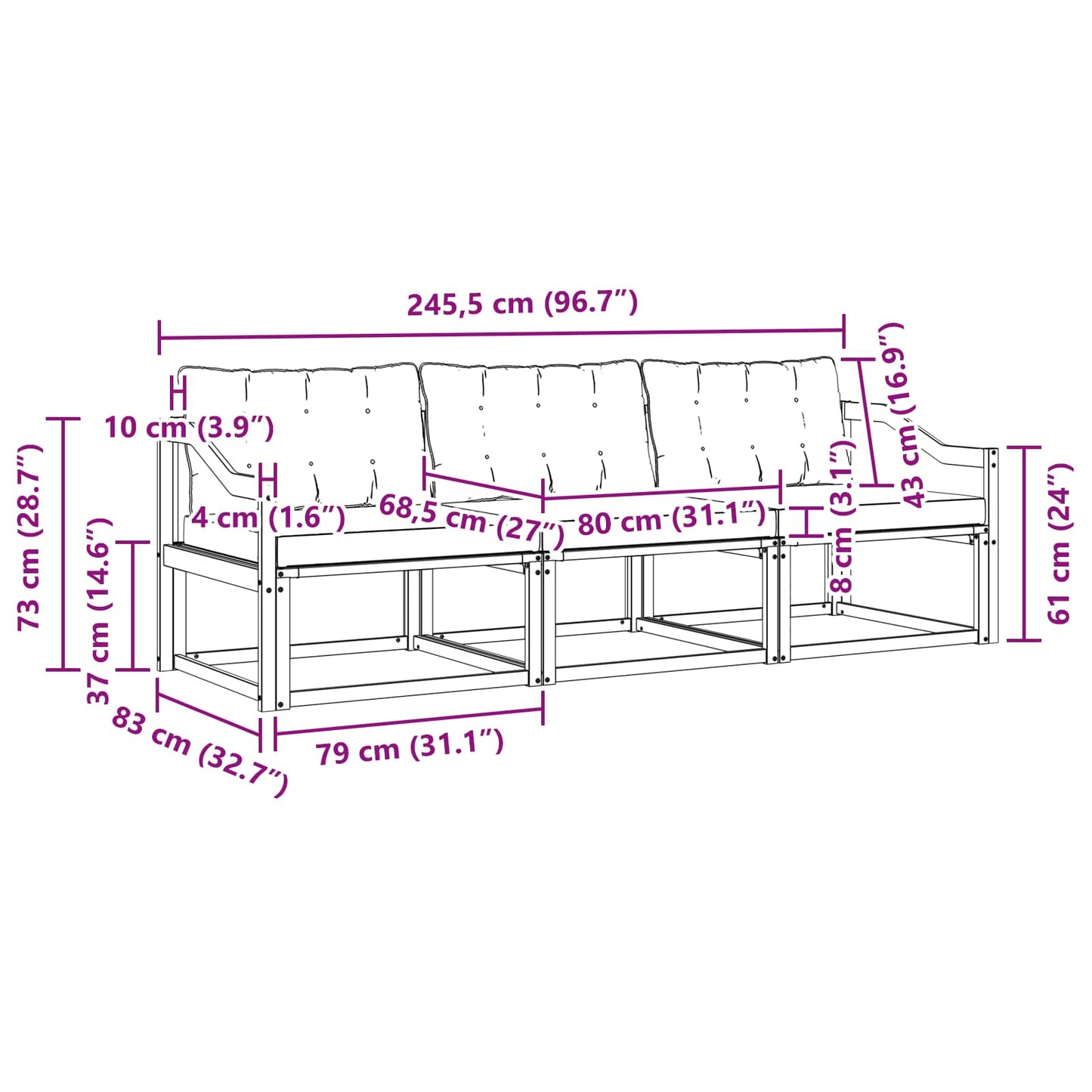 vidaXL Σειρά Καναπέ Εξωτερικού με μαξιλάρι 3 pcs Φυσικό και Κρέμα