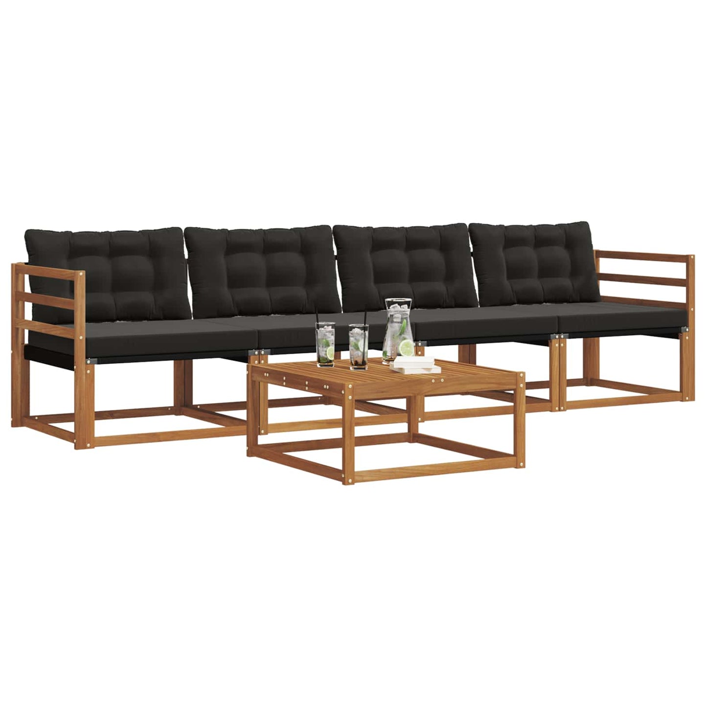 vidaXL Σειρά Καναπέ Εξωτερικού με μαξιλάρι 5 pcs Φυσικό και Μαύρο