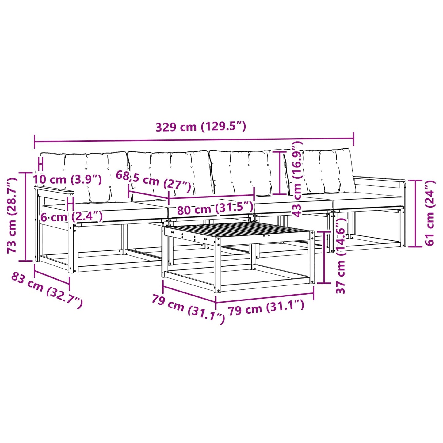 vidaXL Σειρά Καναπέ Εξωτερικού με μαξιλάρι 5 pcs Φυσικό και Μαύρο