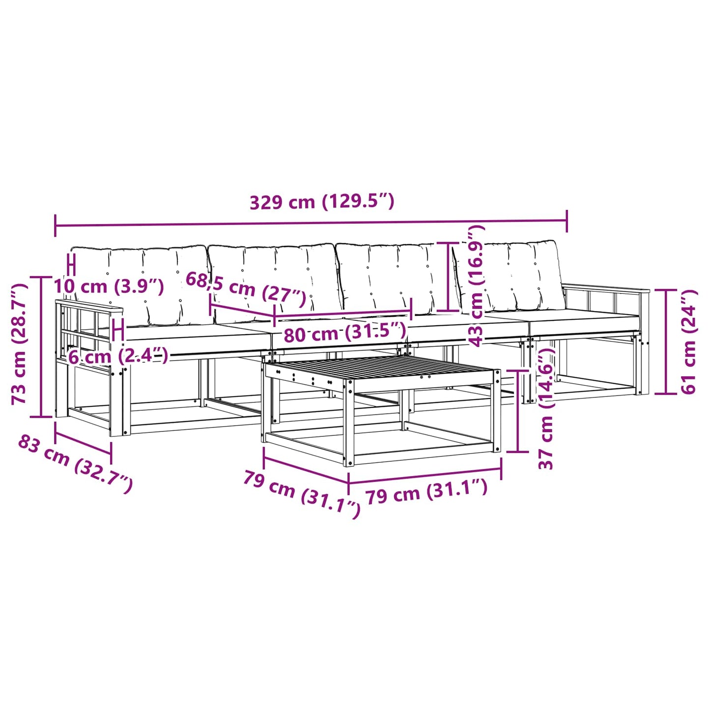 vidaXL Σειρά Καναπέ Εξωτερικού 5 pcs Φυσικό και Ανοιχτό Γκρι