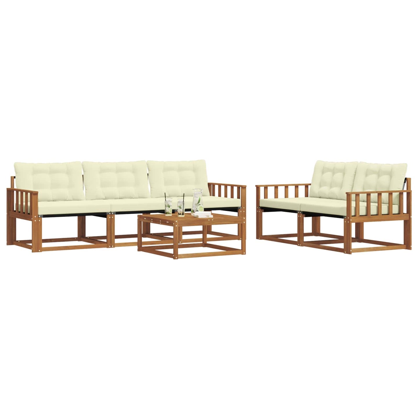 vidaXL Σειρά Καναπέ Εξωτερικού με μαξιλάρι 6 pcs Φυσικό και Κρέμα