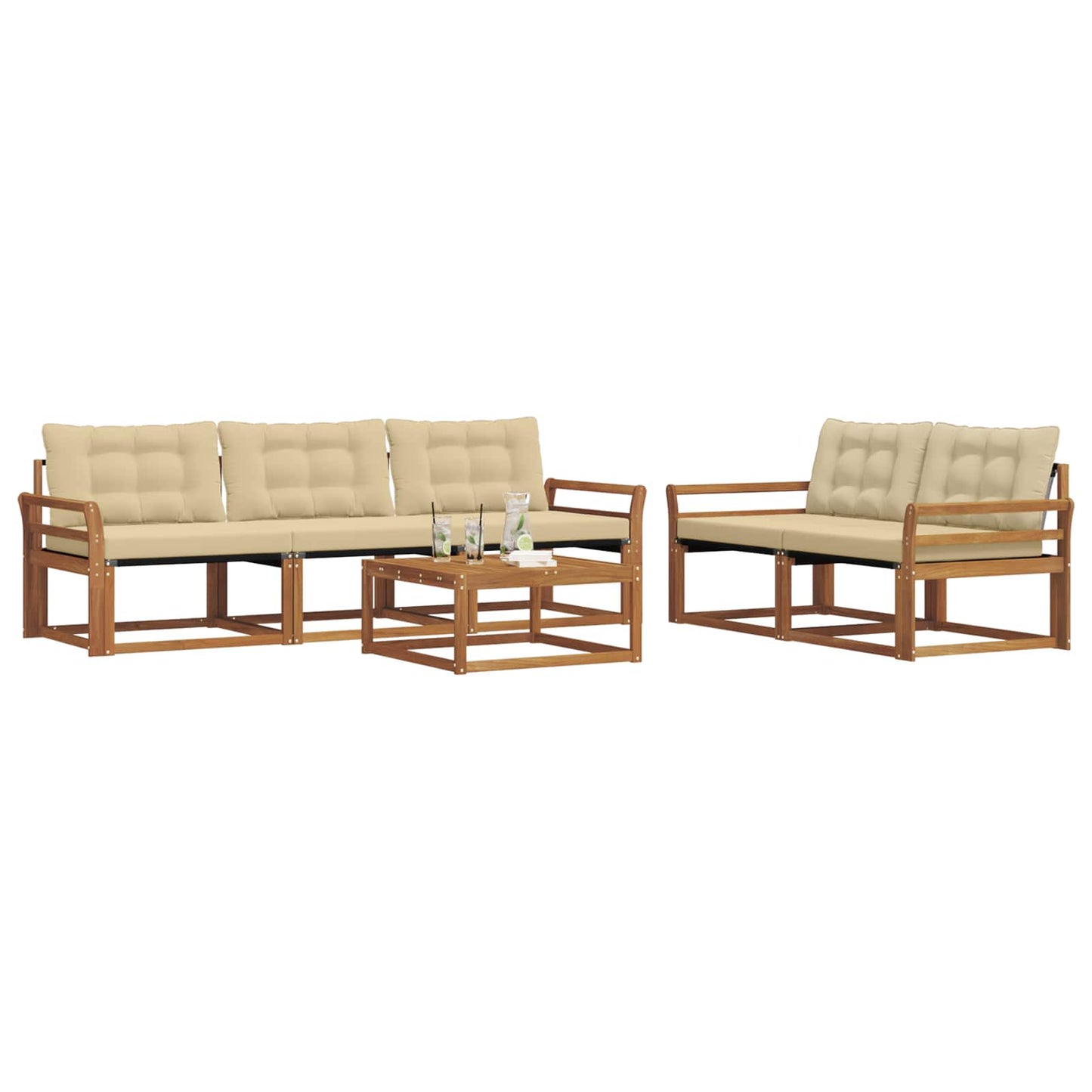 vidaXL Σειρά Καναπέ Εξωτερικού με μαξιλάρι 6 pcs Φυσικό και Μπεζ