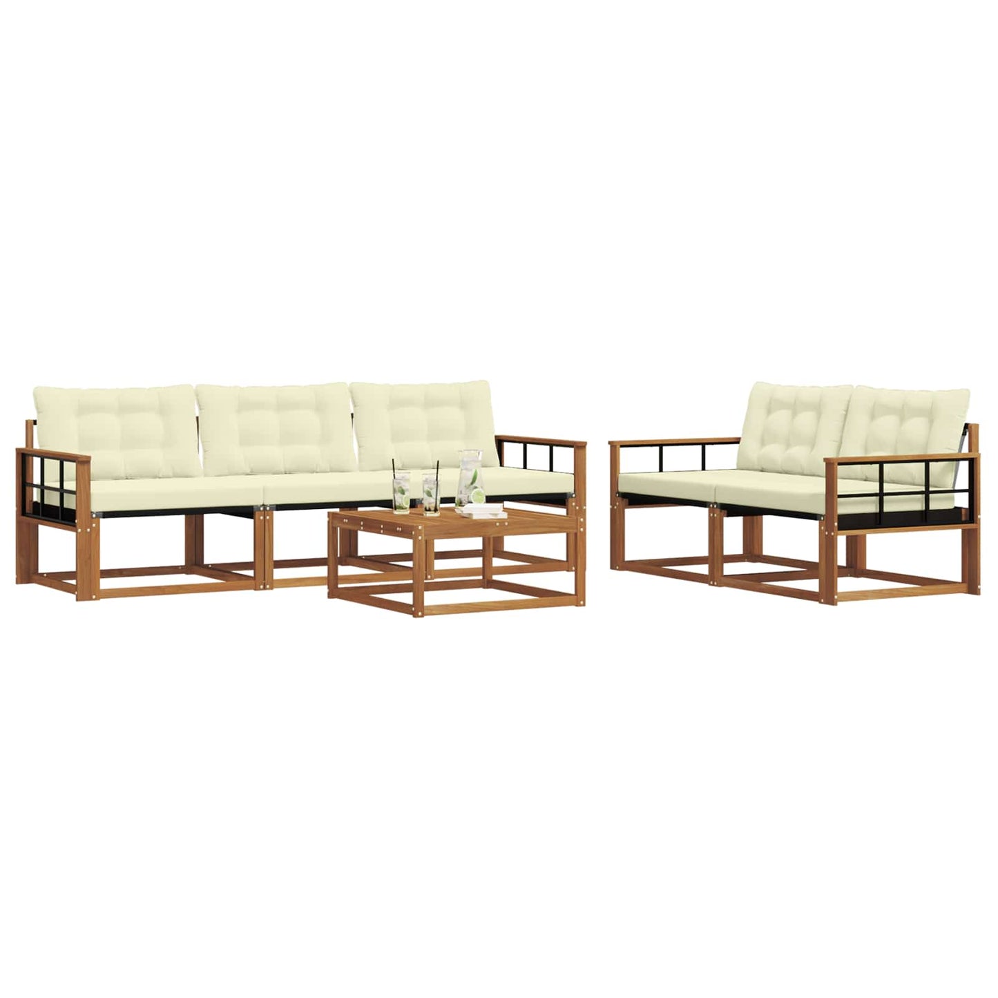 vidaXL Σειρά Καναπέ Εξωτερικού με μαξιλάρι 6 pcs Φυσικό και Κρέμα