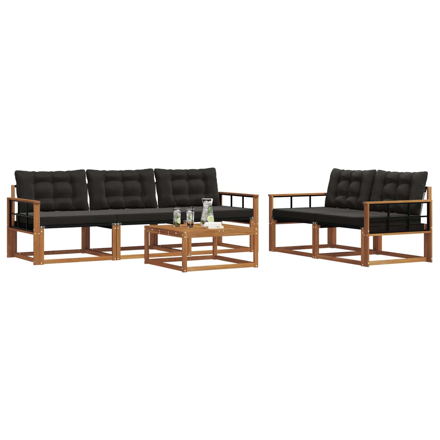 vidaXL Σειρά Καναπέ Εξωτερικού με μαξιλάρι 6 pcs Φυσικό και Μαύρο