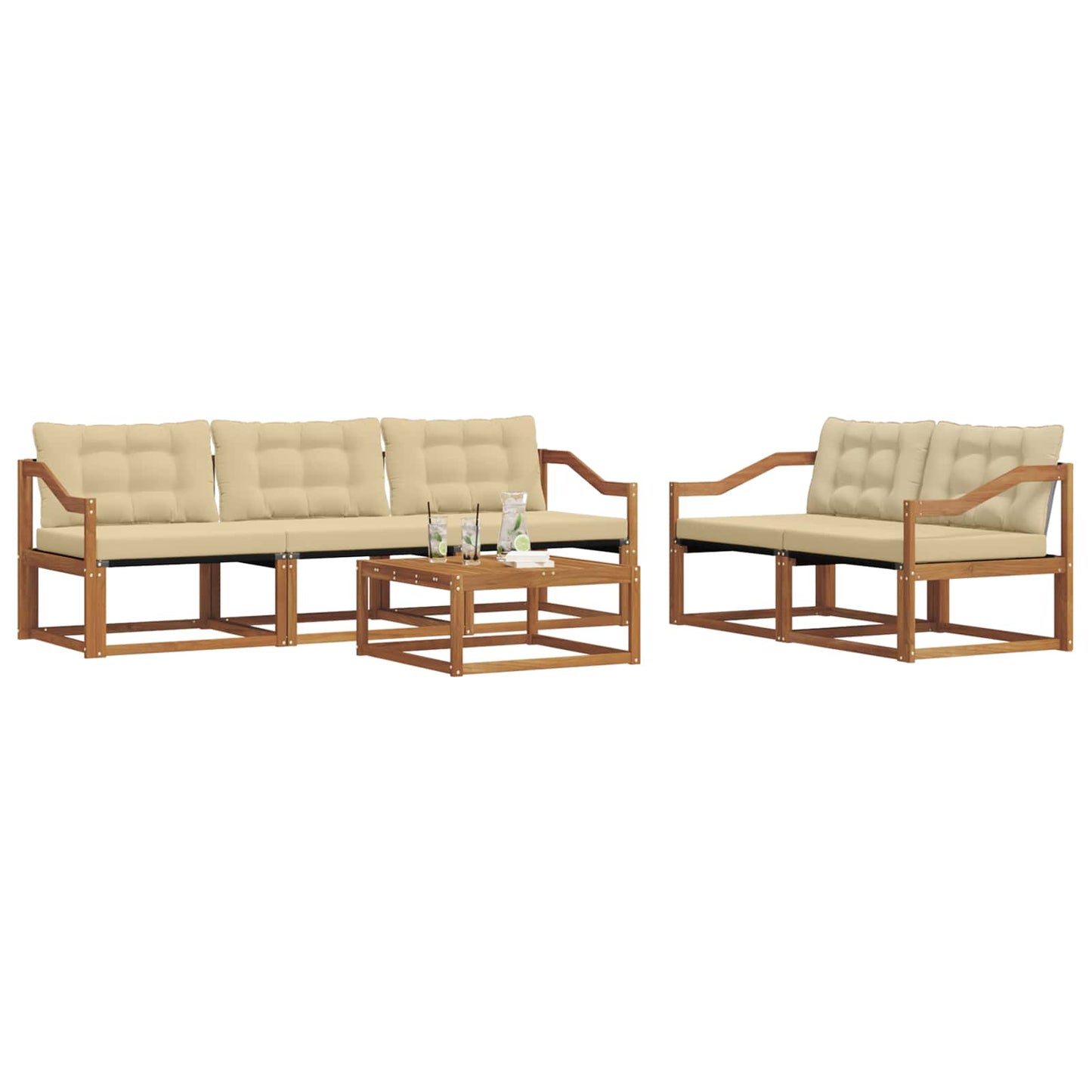 vidaXL Σειρά Καναπέ Εξωτερικού με μαξιλάρι 6 pcs Φυσικό και Μπεζ