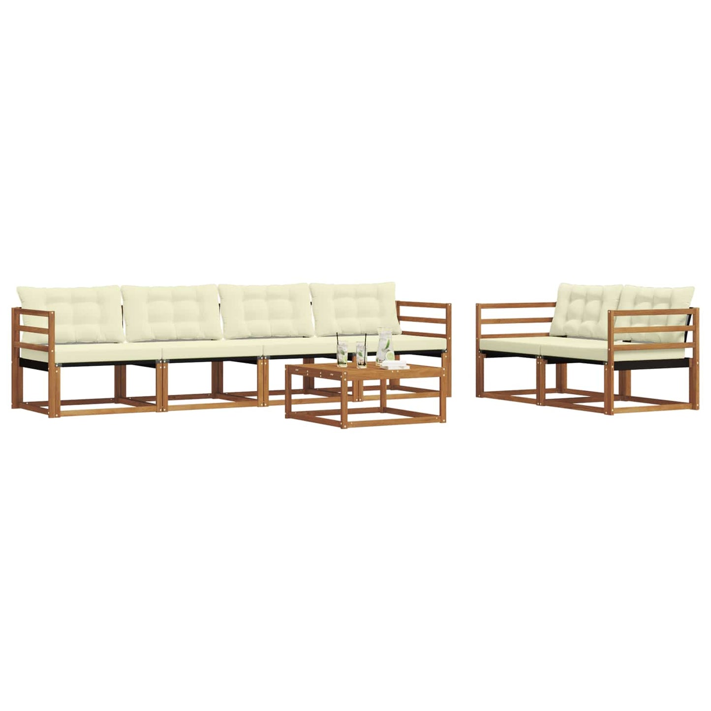vidaXL Σειρά Καναπέ Εξωτερικού με μαξιλάρι 7 pcs Φυσικό και Κρέμα