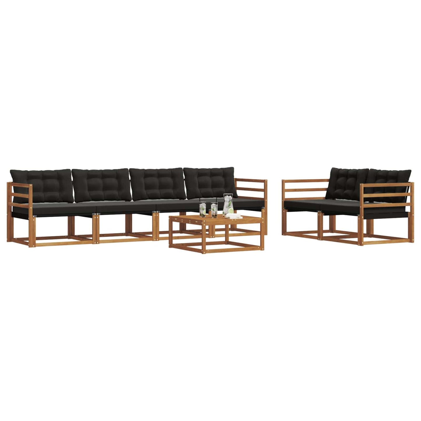vidaXL Σειρά Καναπέ Εξωτερικού με μαξιλάρι 7 pcs Φυσικό και Μαύρο
