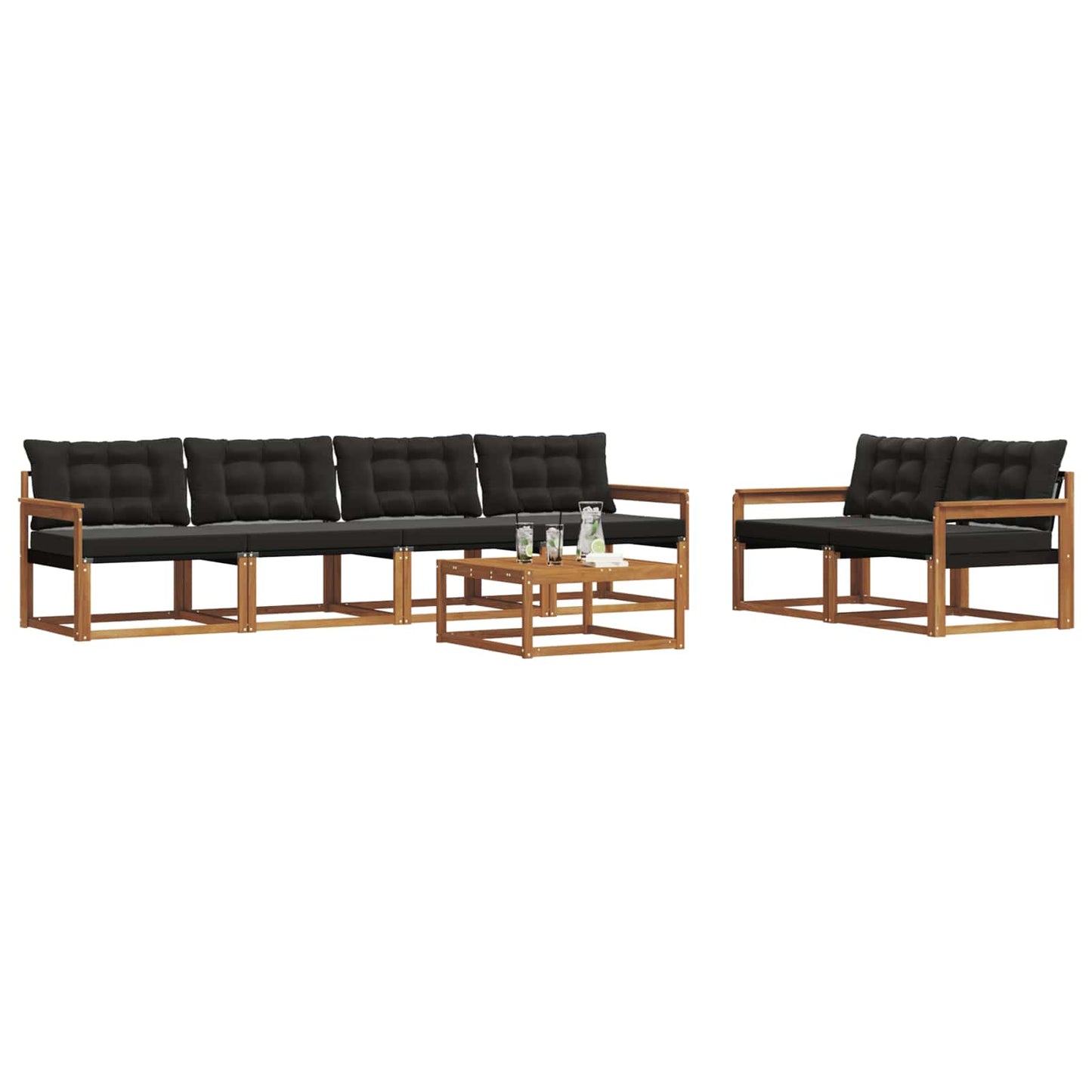 vidaXL Σειρά Καναπέ Εξωτερικού με μαξιλάρι 7 pcs Φυσικό και Μαύρο