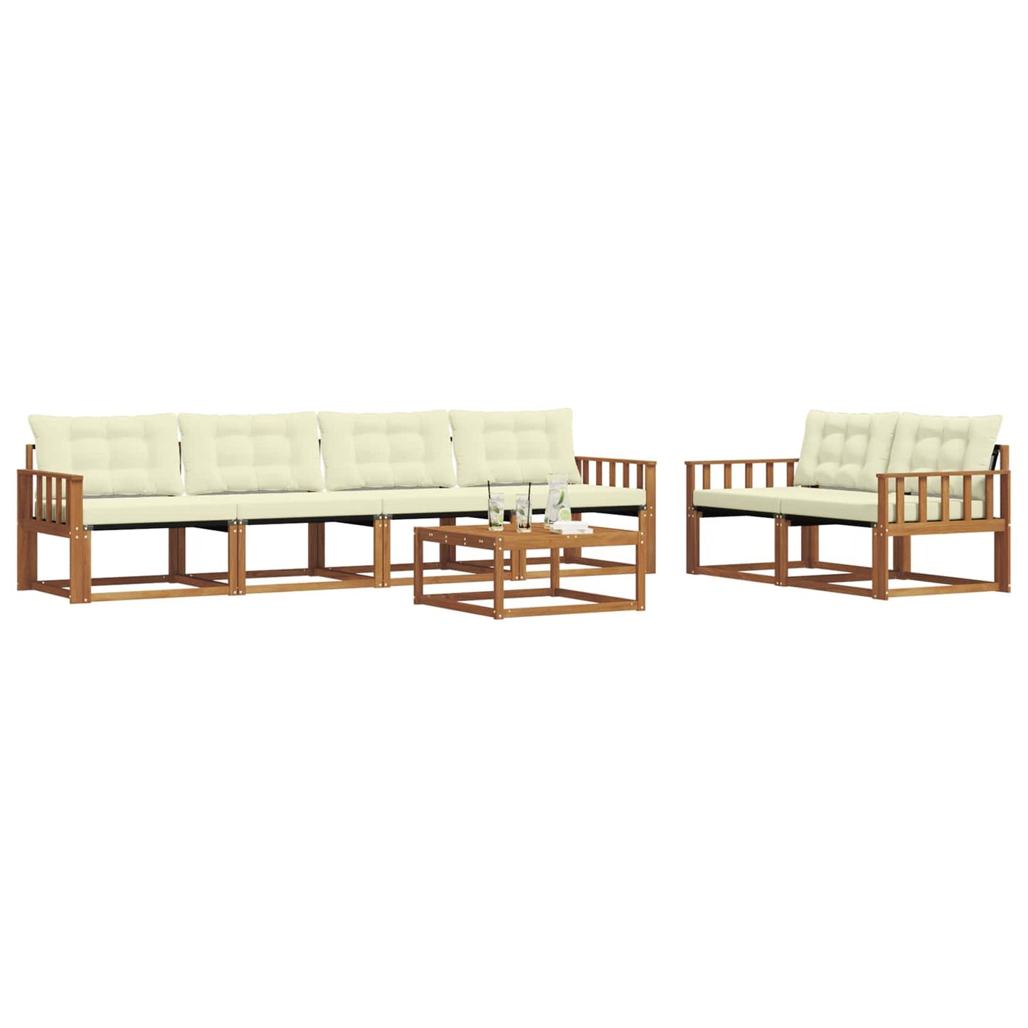 vidaXL Σειρά Καναπέ Εξωτερικού με μαξιλάρι 7 pcs Φυσικό και Κρέμα