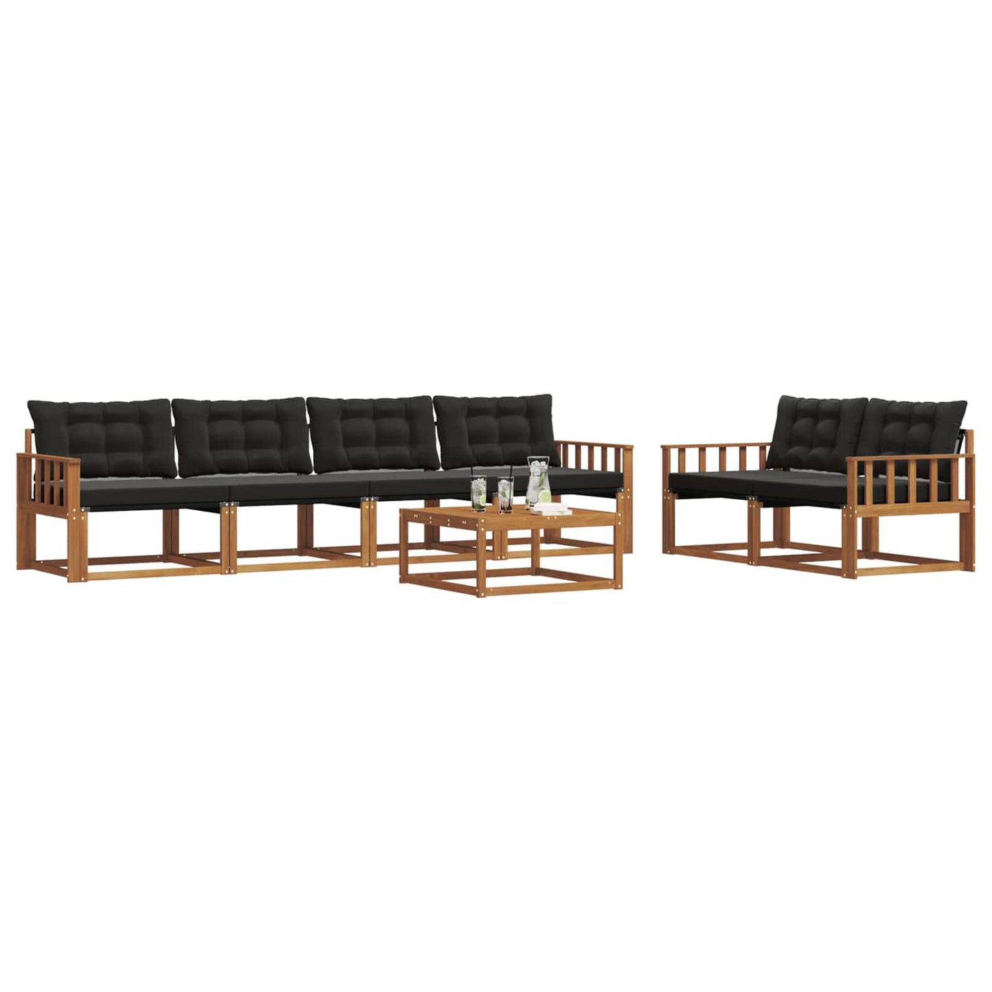 vidaXL Σειρά Καναπέ Εξωτερικού με μαξιλάρι 7 pcs Φυσικό και Μαύρο