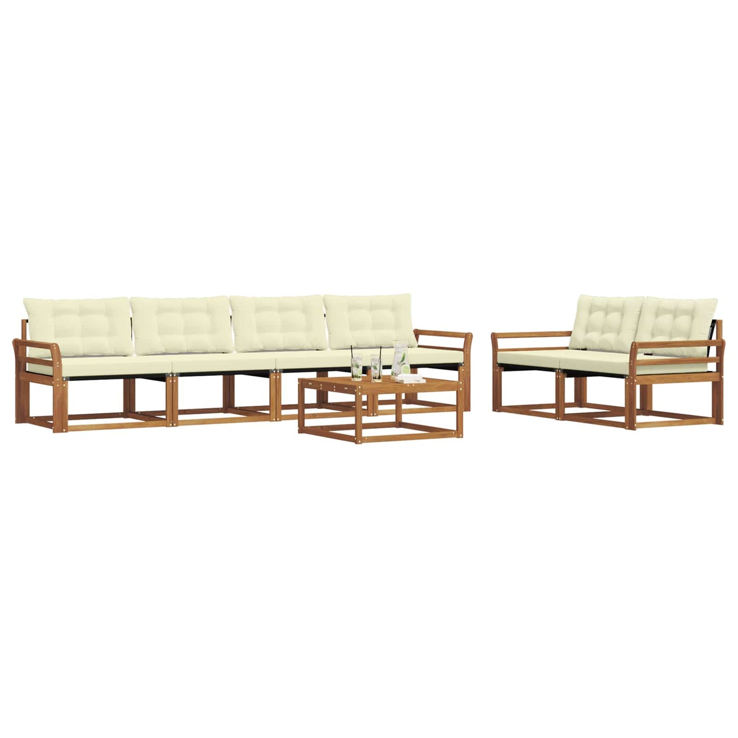 vidaXL Σειρά Καναπέ Εξωτερικού με μαξιλάρι 7 pcs Φυσικό και Κρέμα