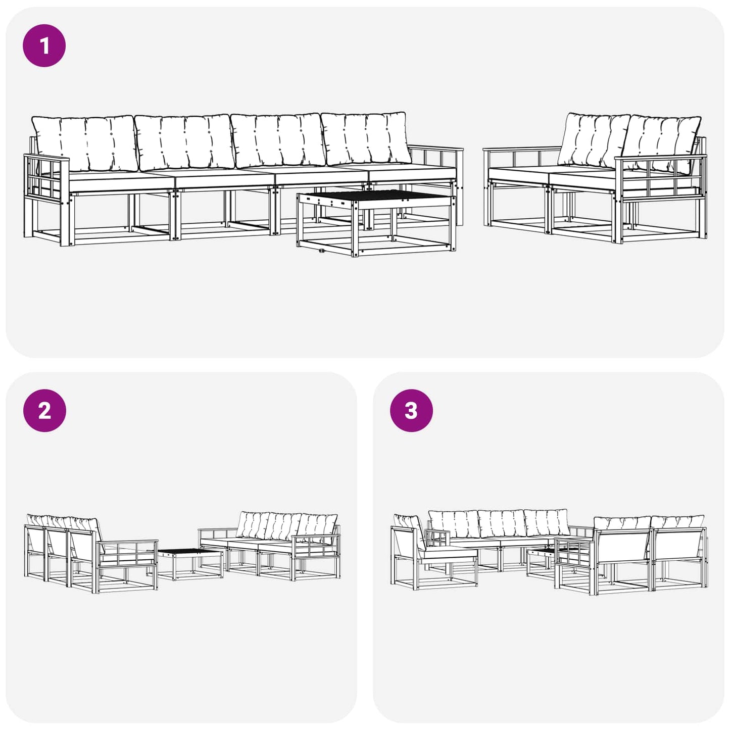 vidaXL Σειρά Καναπέ Εξωτερικού με μαξιλάρι 7 pcs Φυσικό και Μαύρο