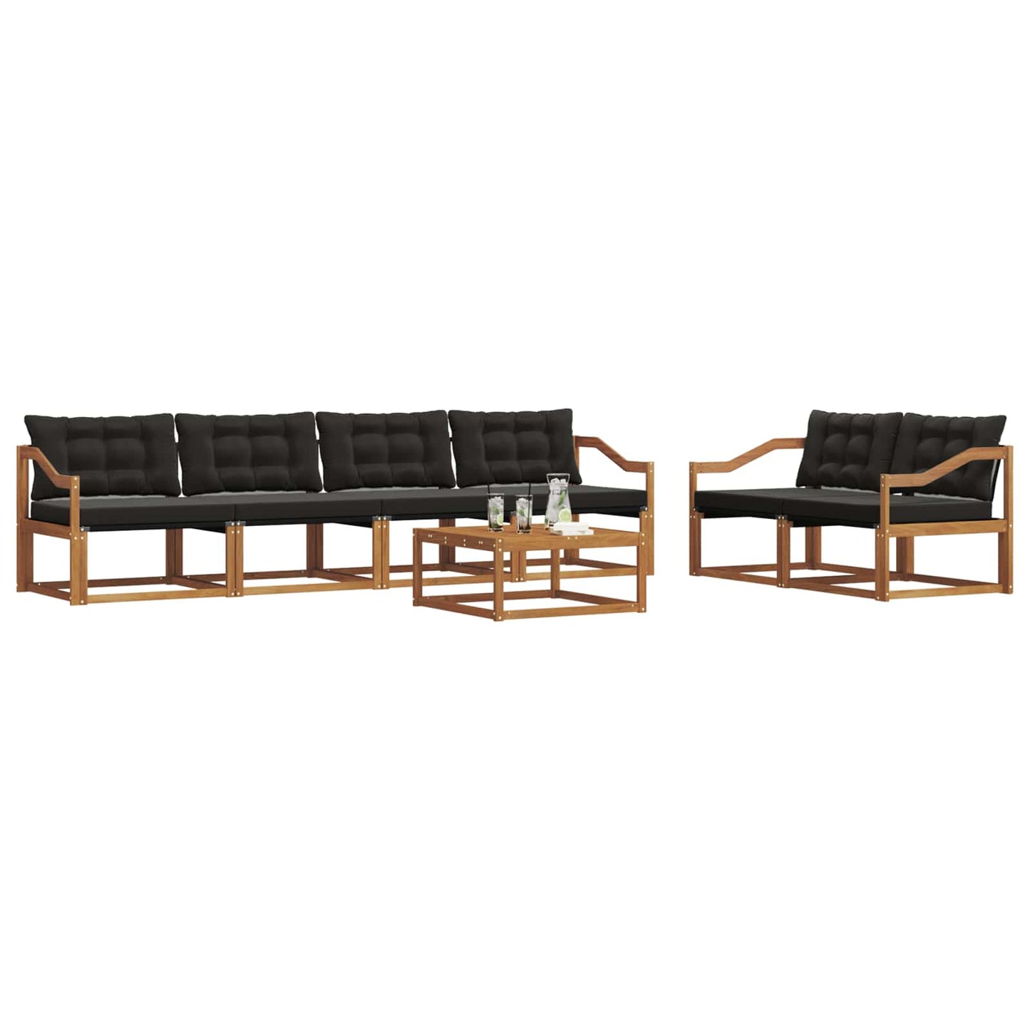 vidaXL Σειρά Καναπέ Εξωτερικού με μαξιλάρι 7 pcs Φυσικό και Μαύρο