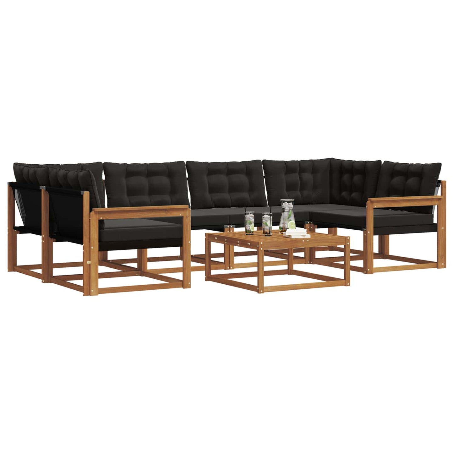 vidaXL Σειρά Καναπέ Εξωτερικού με μαξιλάρι 7 pcs Φυσικό και Μαύρο