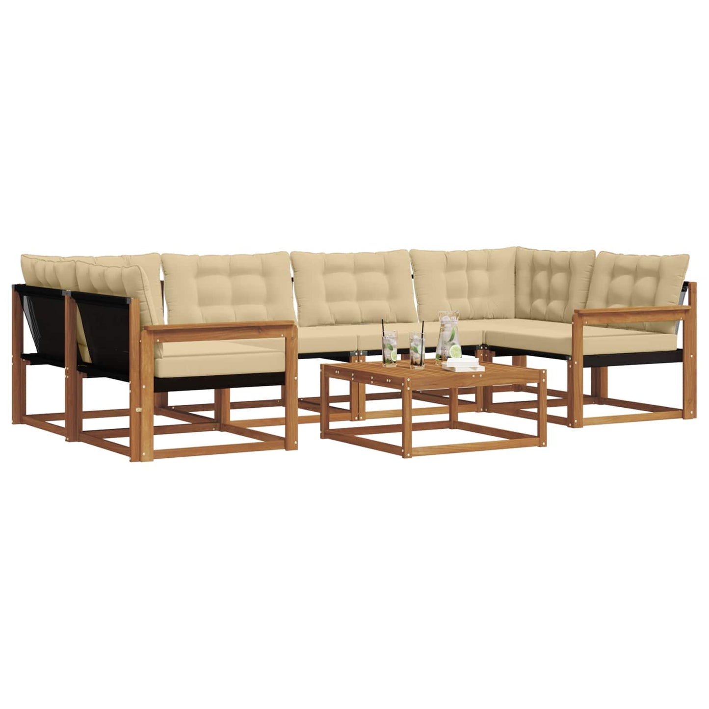 vidaXL Σειρά Καναπέ Εξωτερικού με μαξιλάρι 7 pcs Φυσικό και Μπεζ