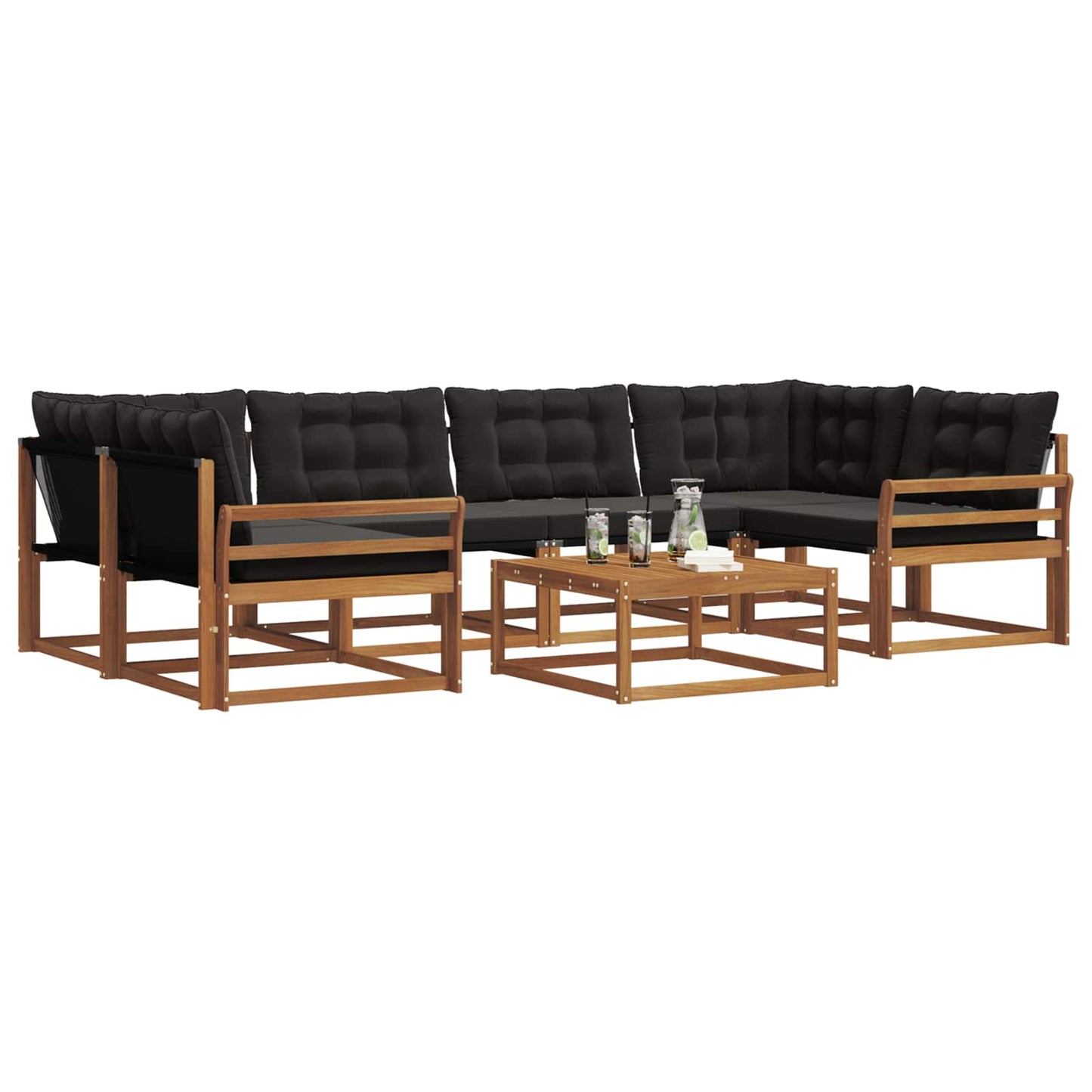 vidaXL Σειρά Καναπέ Εξωτερικού με μαξιλάρι 7 pcs Φυσικό και Μαύρο