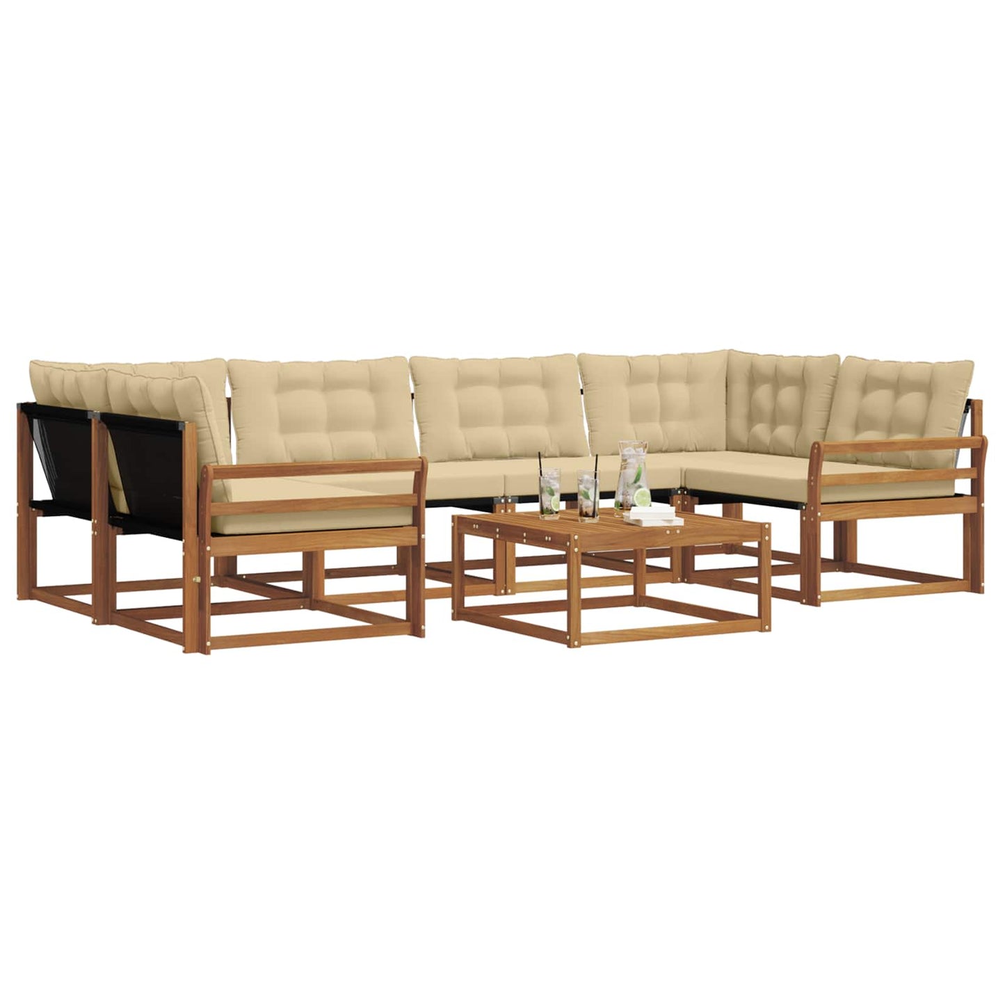 vidaXL Σειρά Καναπέ Εξωτερικού με μαξιλάρι 7 pcs Φυσικό και Μπεζ