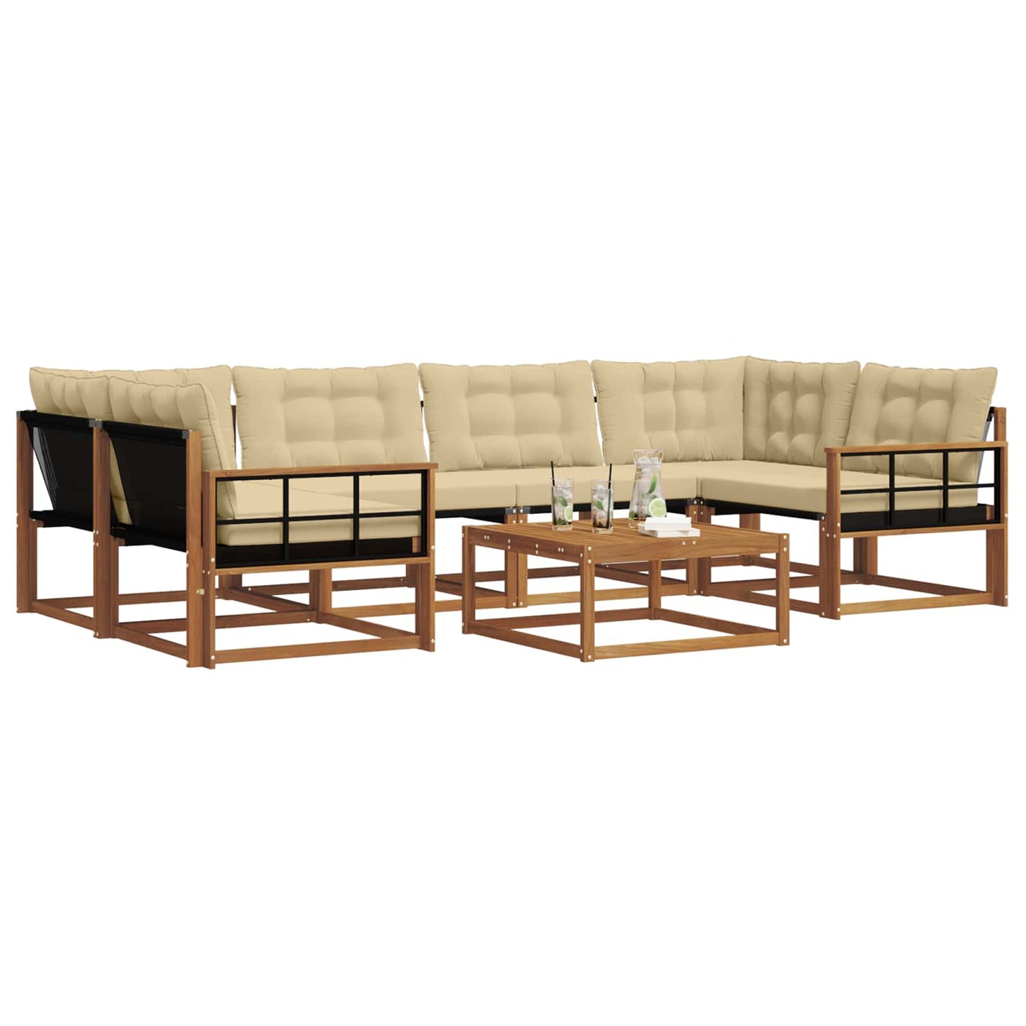 vidaXL Σειρά Καναπέ Εξωτερικού με μαξιλάρι 7 pcs Φυσικό και Μπεζ