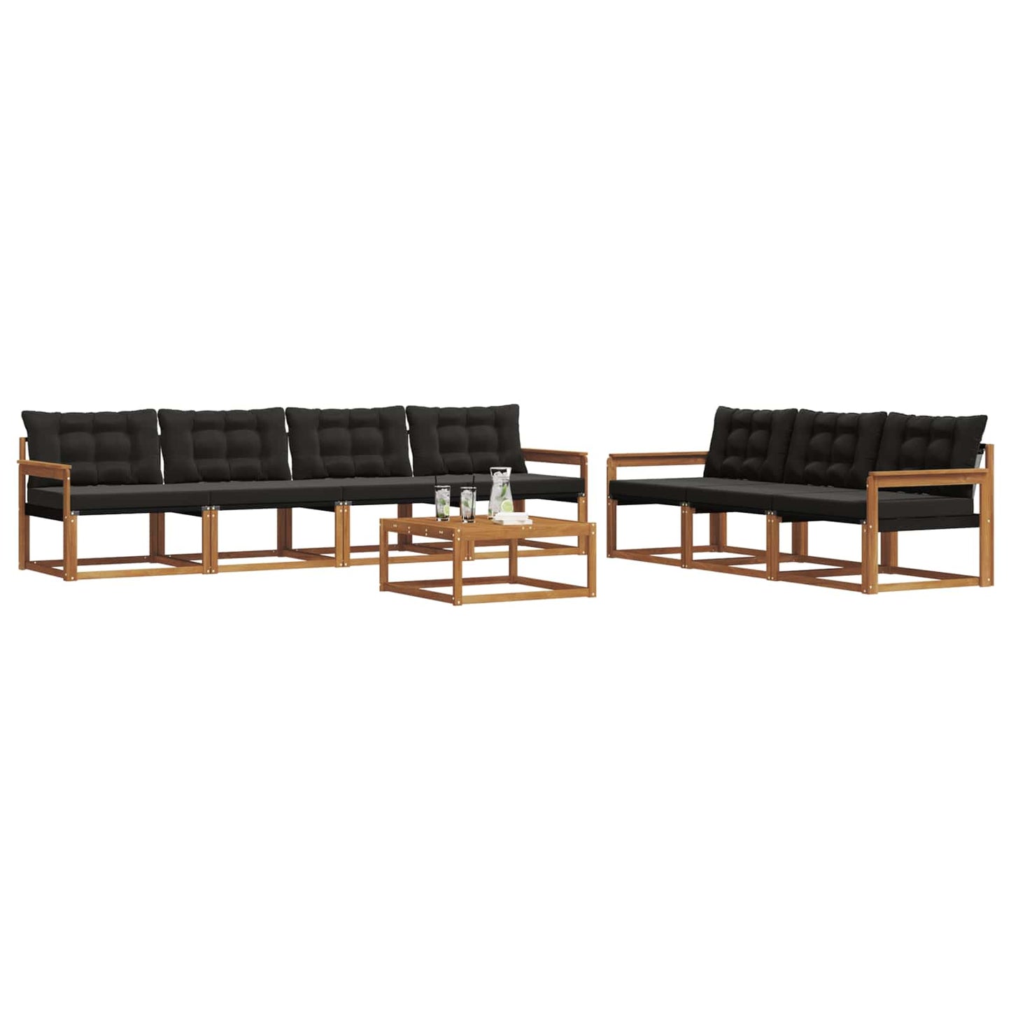 vidaXL Σειρά Καναπέ Εξωτερικού με μαξιλάρι 8 pcs Φυσικό και Μαύρο