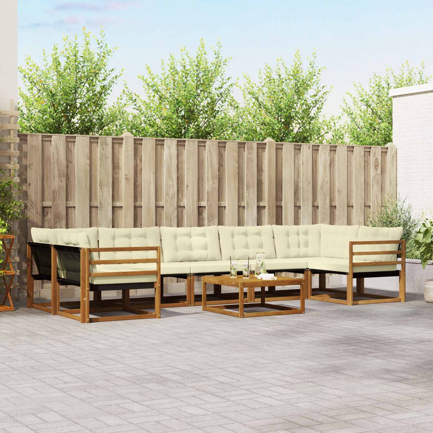 vidaXL Σειρά Καναπέ Εξωτερικού με μαξιλάρι 8 pcs Φυσικό και Κρέμα