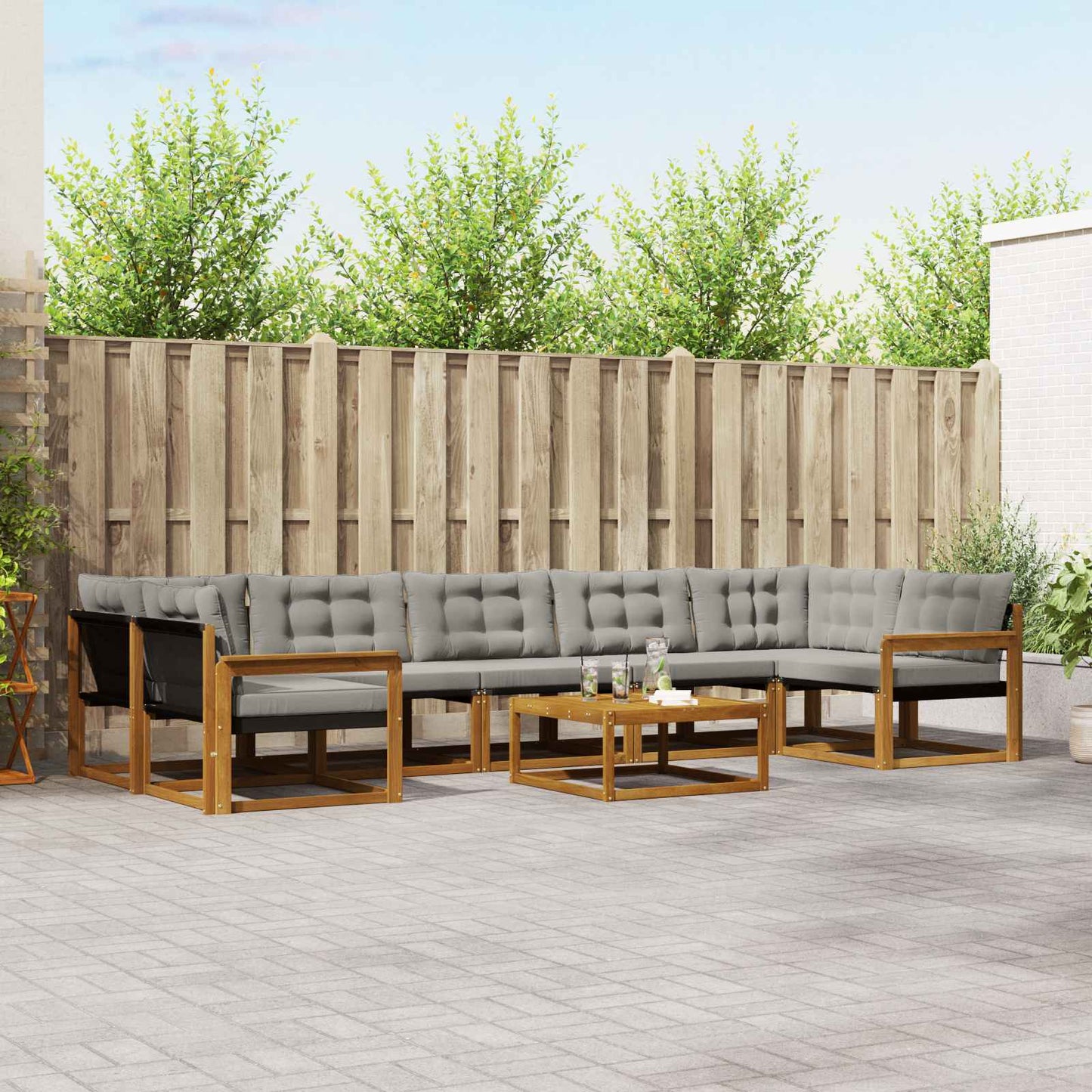 vidaXL Σειρά Καναπέ Εξωτερικού 8 pcs Φυσικό και Ανοιχτό Γκρι