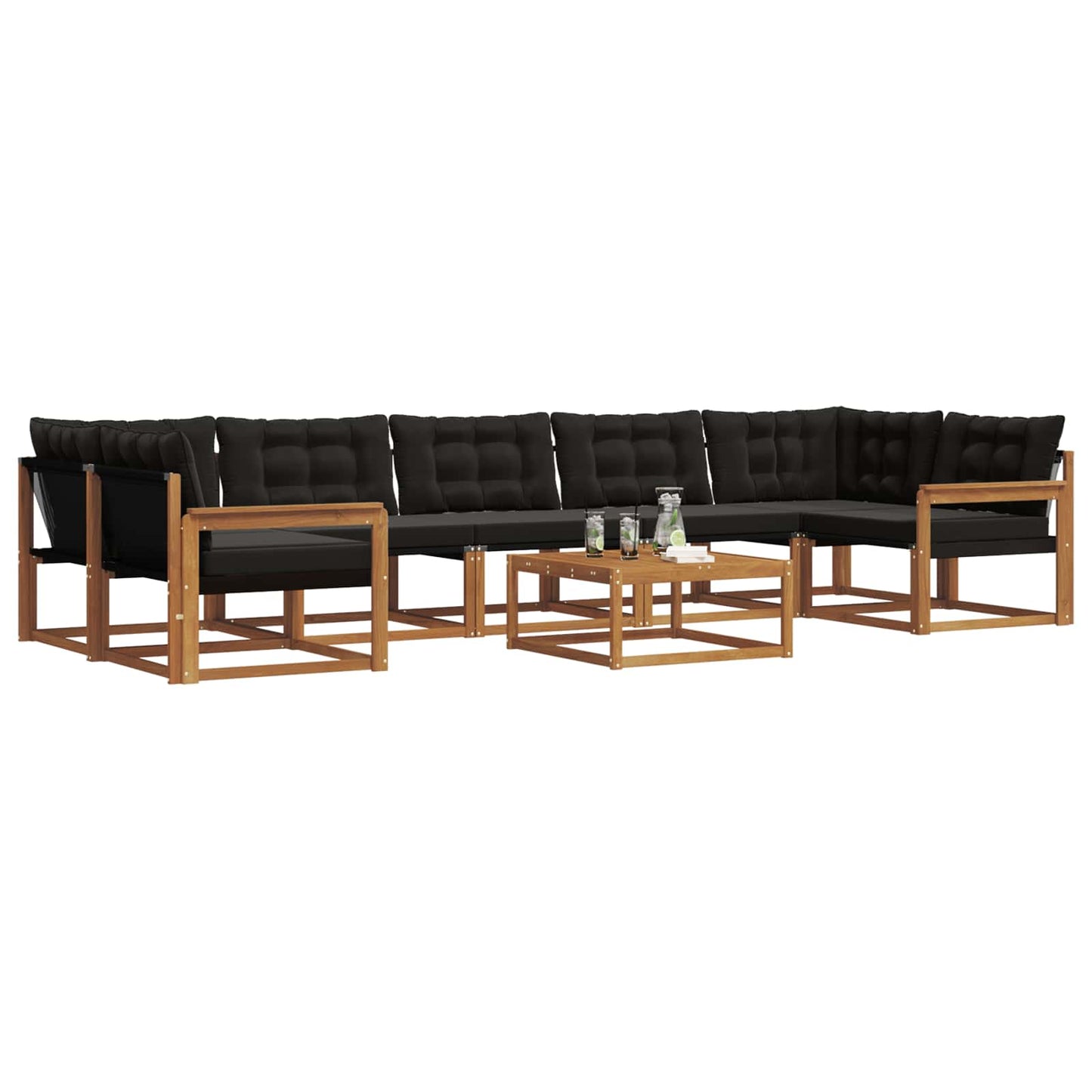 vidaXL Σειρά Καναπέ Εξωτερικού με μαξιλάρι 8 pcs Φυσικό και Μαύρο
