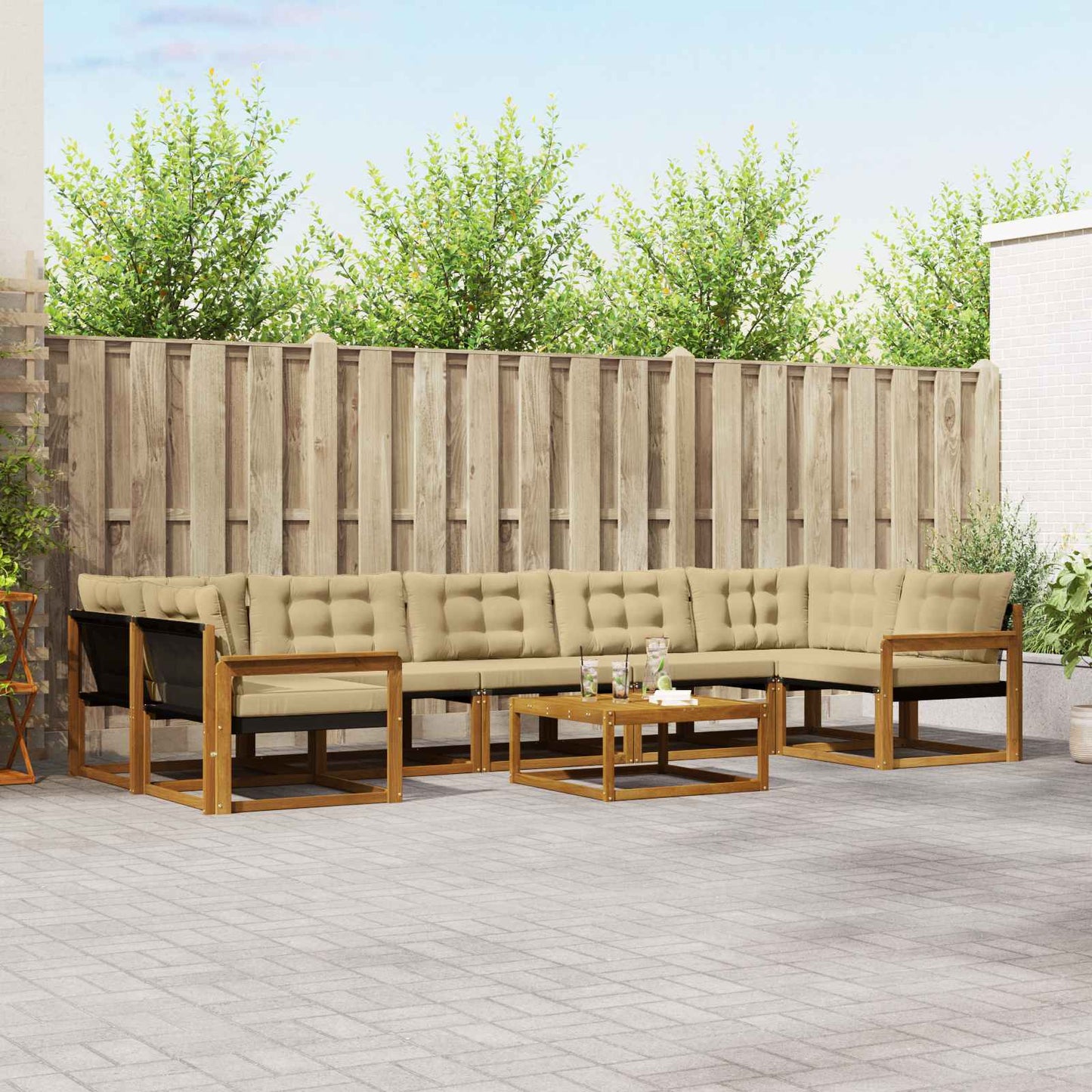 vidaXL Σειρά Καναπέ Εξωτερικού με μαξιλάρι 8 pcs Φυσικό και Μπεζ