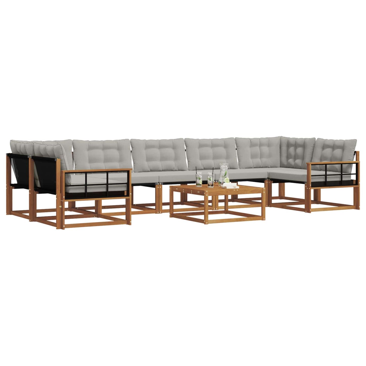 vidaXL Σειρά Καναπέ Εξωτερικού 8 pcs Φυσικό και Ανοιχτό Γκρι