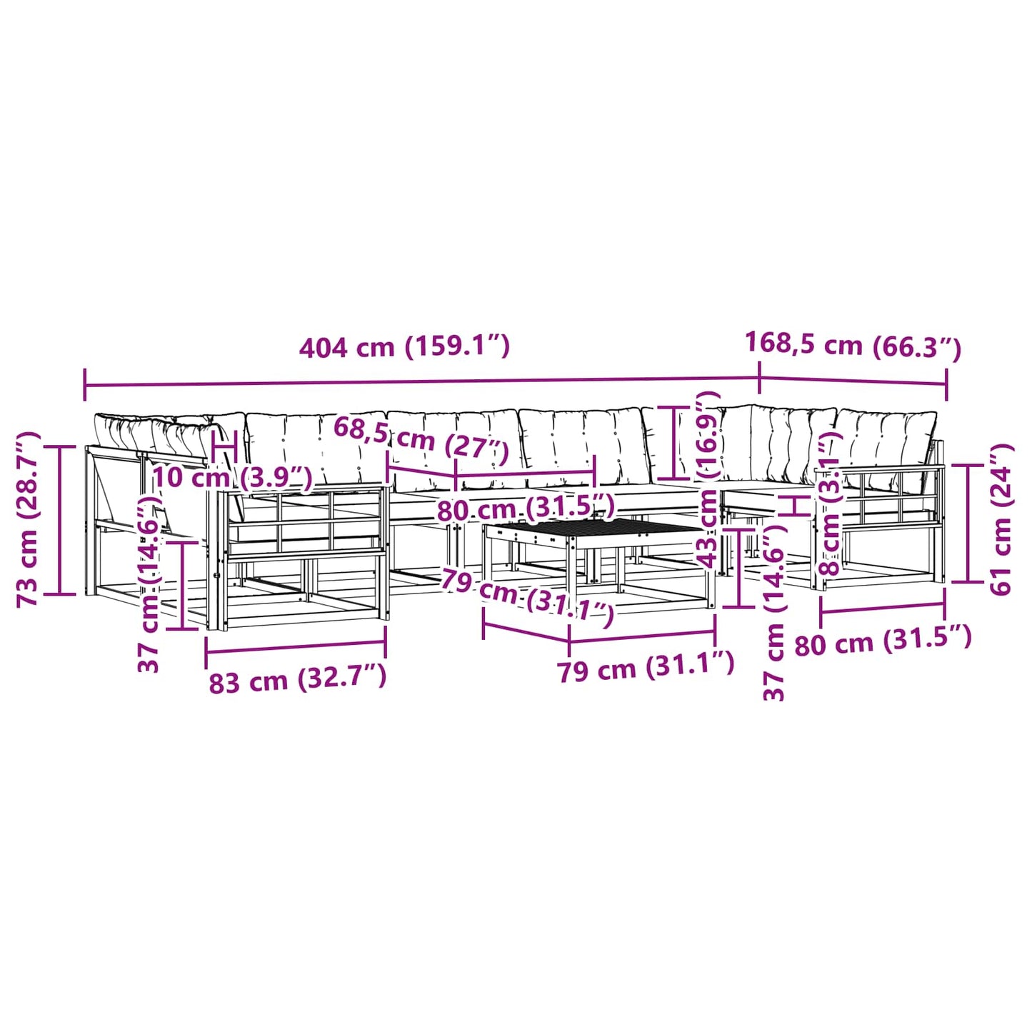vidaXL Σειρά Καναπέ Εξωτερικού με μαξιλάρι 8 pcs Φυσικό και Μαύρο
