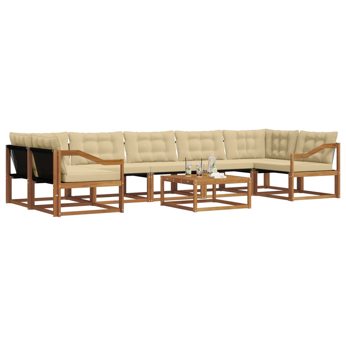 vidaXL Σειρά Καναπέ Εξωτερικού με μαξιλάρι 8 pcs Φυσικό και Μπεζ