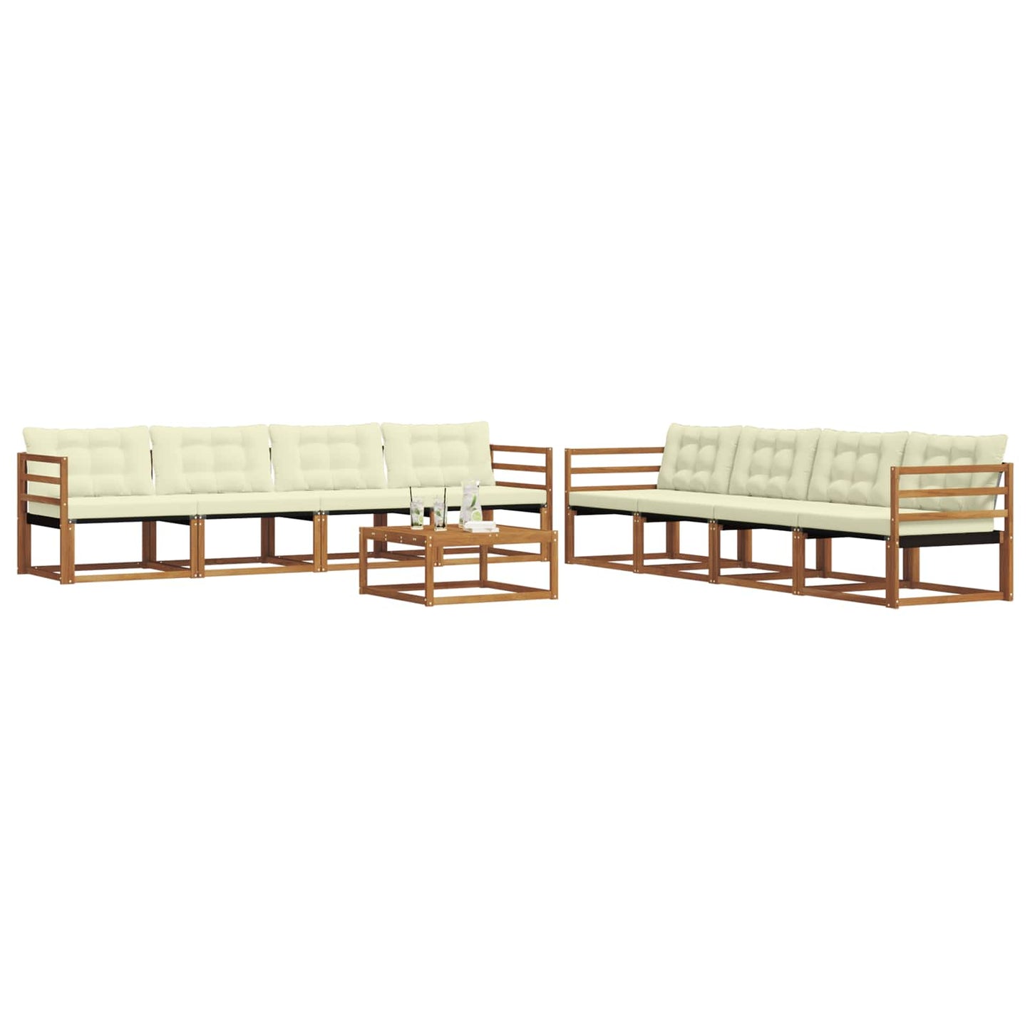 vidaXL Σειρά Καναπέ Εξωτερικού με μαξιλάρι 9 pcs Φυσικό και Κρέμα
