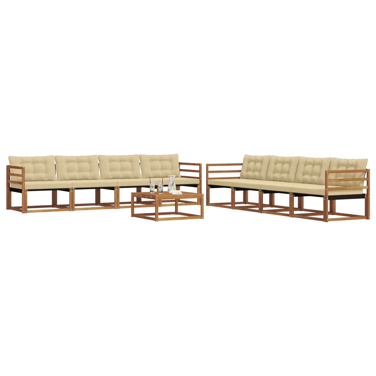 vidaXL Σειρά Καναπέ Εξωτερικού με μαξιλάρι 9 pcs Φυσικό και Μπεζ