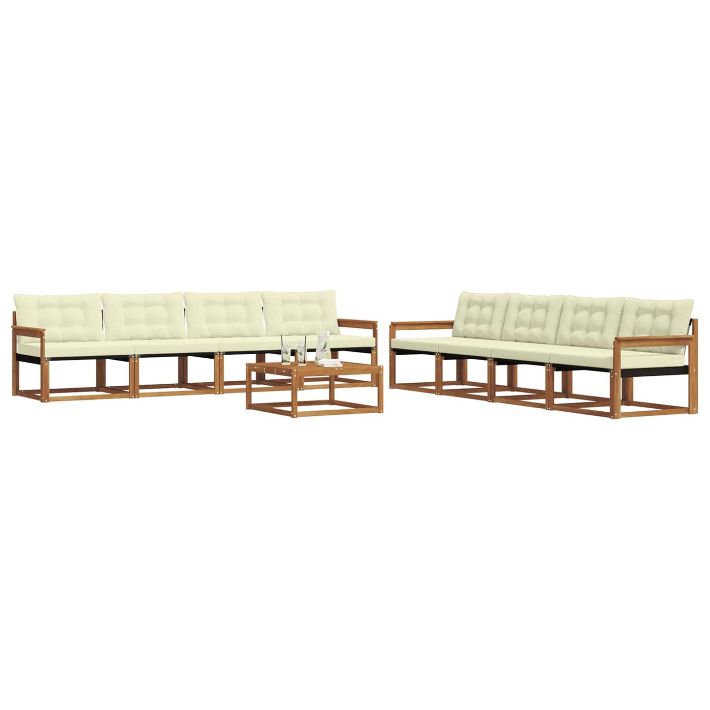 vidaXL Σειρά Καναπέ Εξωτερικού με μαξιλάρι 9 pcs Φυσικό και Κρέμα