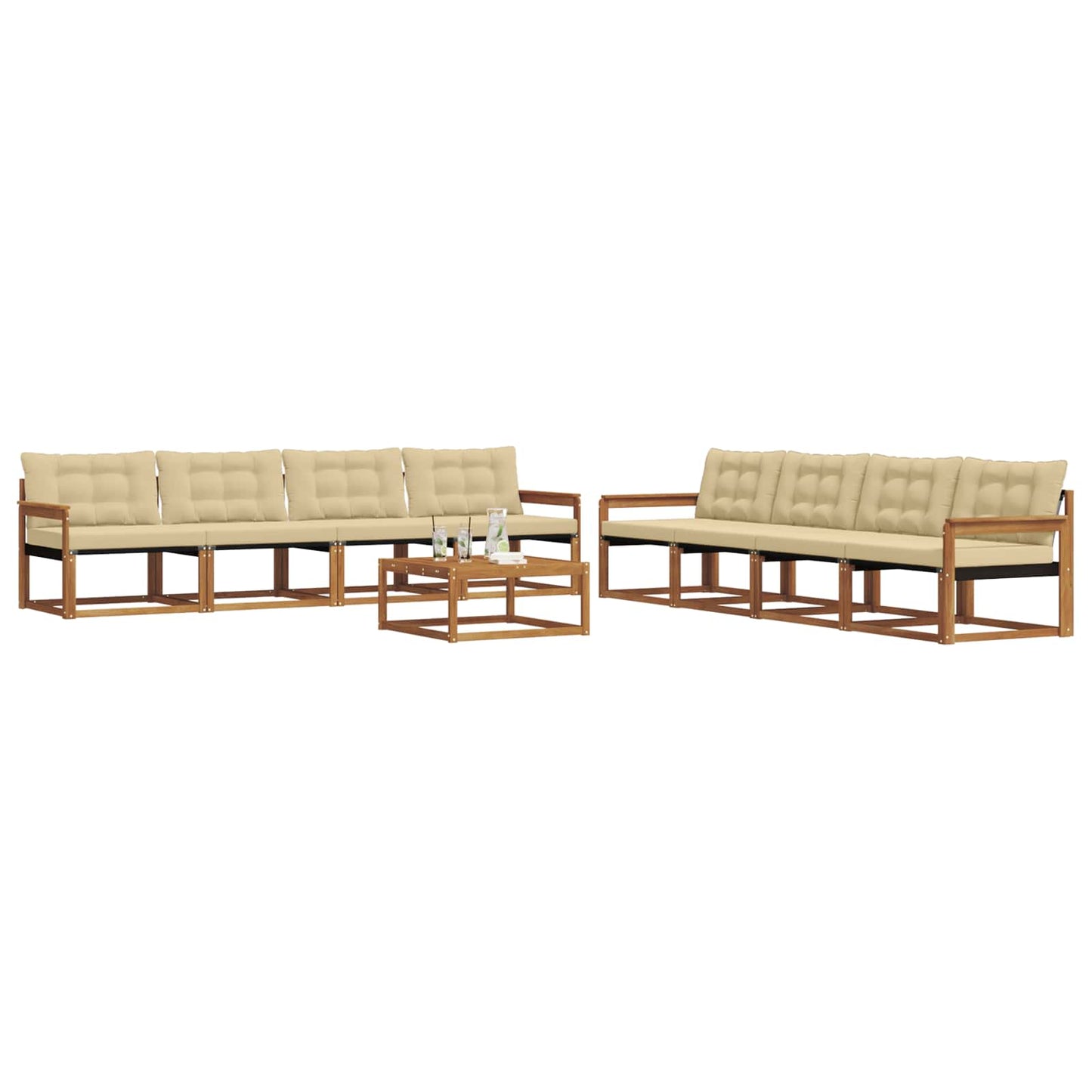 vidaXL Σειρά Καναπέ Εξωτερικού με μαξιλάρι 9 pcs Φυσικό και Μπεζ