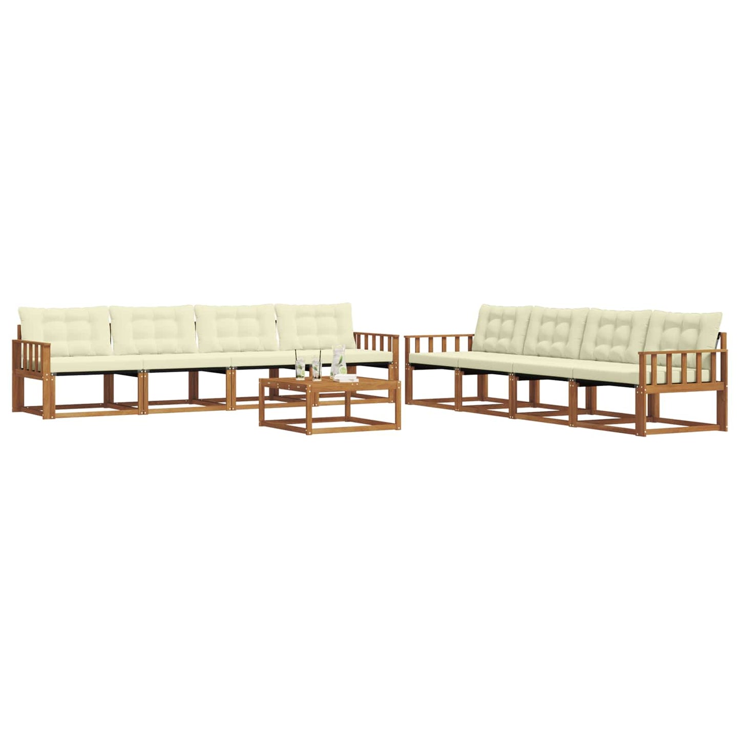 vidaXL Σειρά Καναπέ Εξωτερικού με μαξιλάρι 9 pcs Φυσικό και Κρέμα