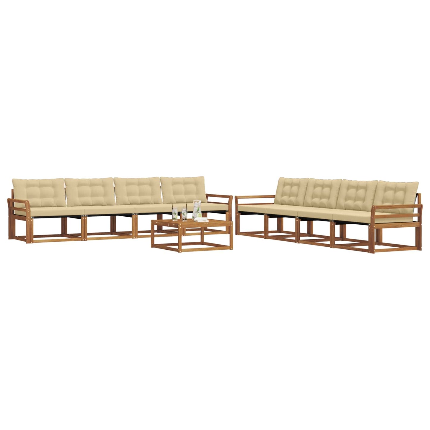 vidaXL Σειρά Καναπέ Εξωτερικού με μαξιλάρι 9 pcs Φυσικό και Μπεζ
