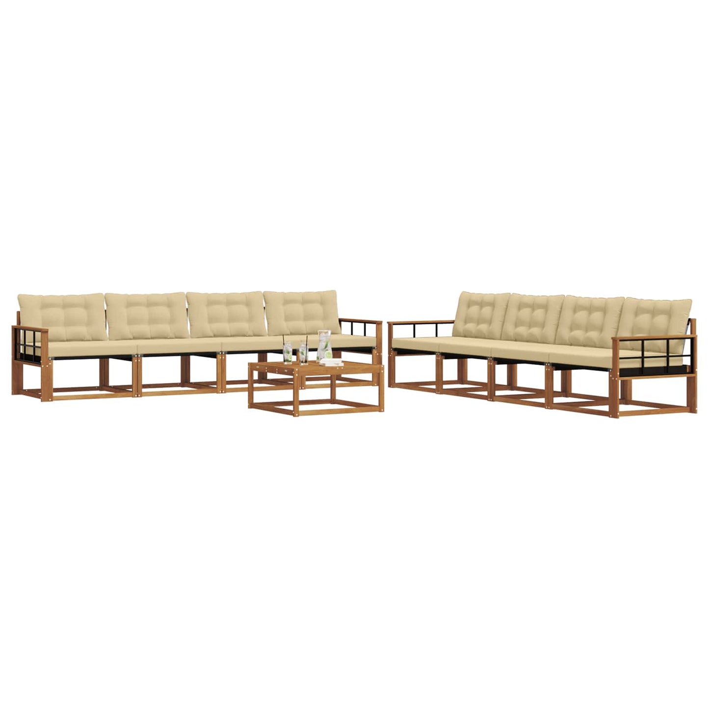 vidaXL Σειρά Καναπέ Εξωτερικού με μαξιλάρι 9 pcs Φυσικό και Μπεζ