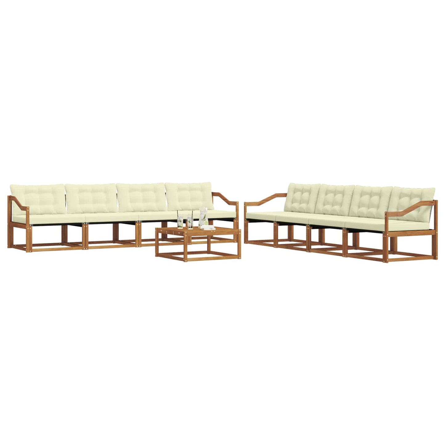 vidaXL Σειρά Καναπέ Εξωτερικού με μαξιλάρι 9 pcs Φυσικό και Κρέμα